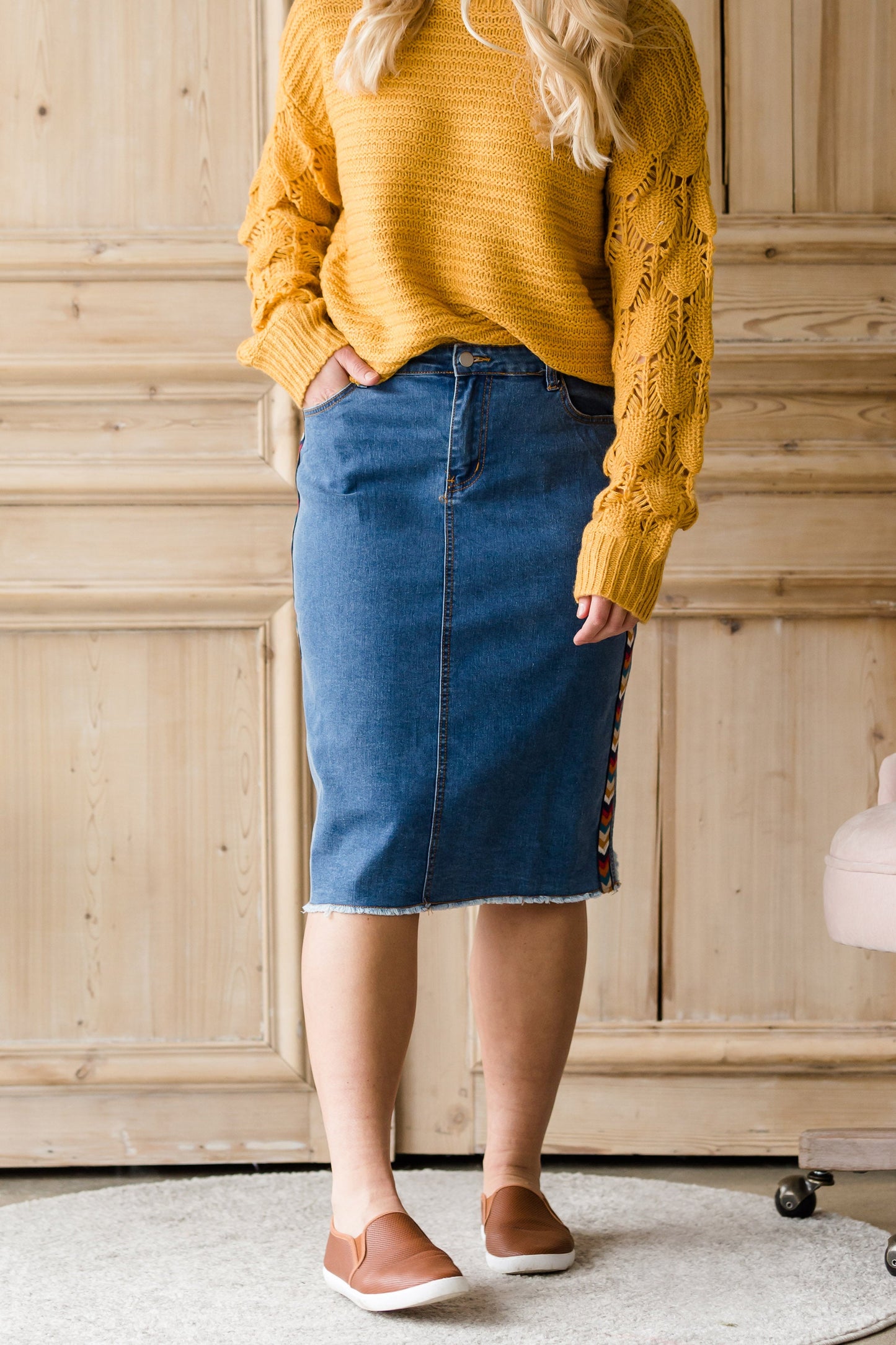 Chevron Detail Raw Hem Midi Skirt - FINAL SALE Skirts