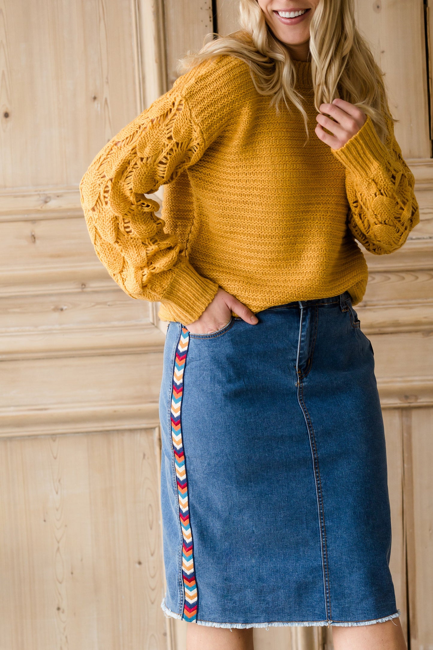 Chevron Detail Raw Hem Midi Skirt - FINAL SALE Skirts