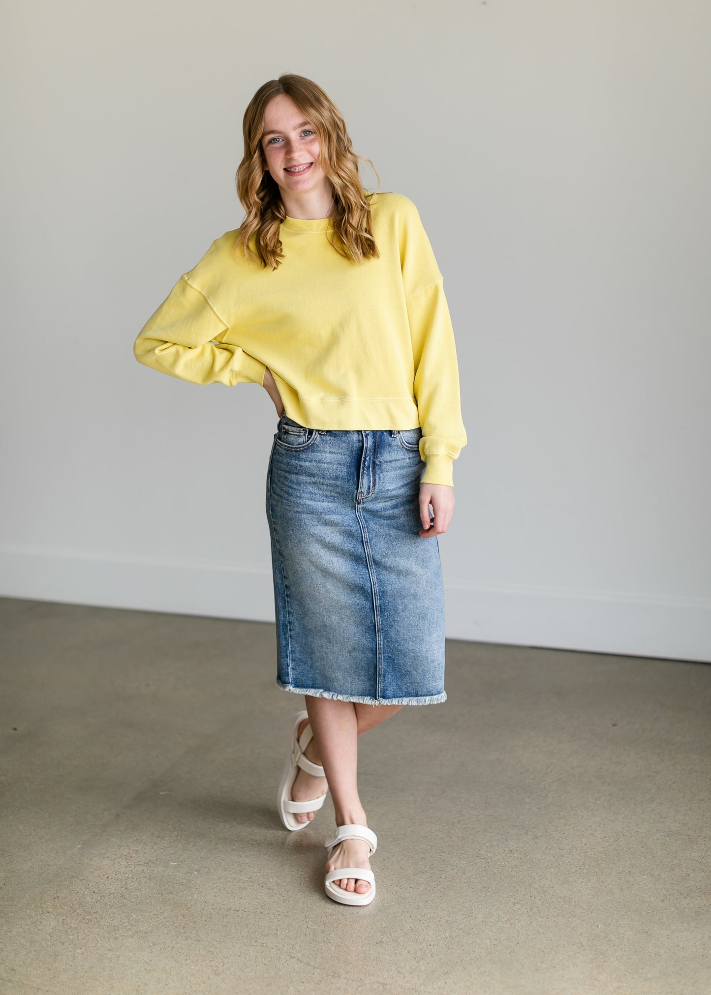Cityscape Long Sleeve Crewneck Sweatshirt Tops Yellow / XS