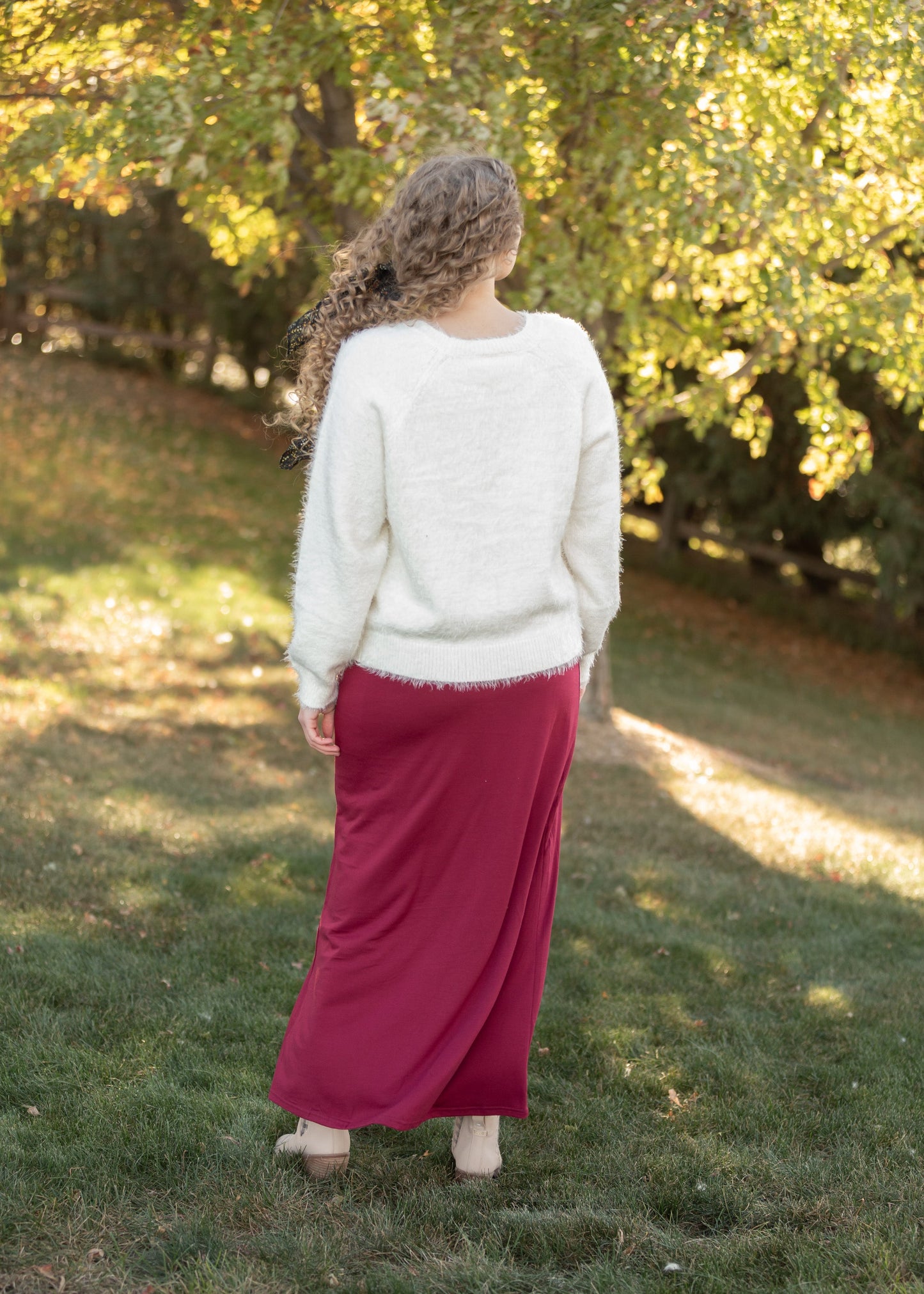 Clarise Burgundy Premium Knit Maxi Skirt Skirts