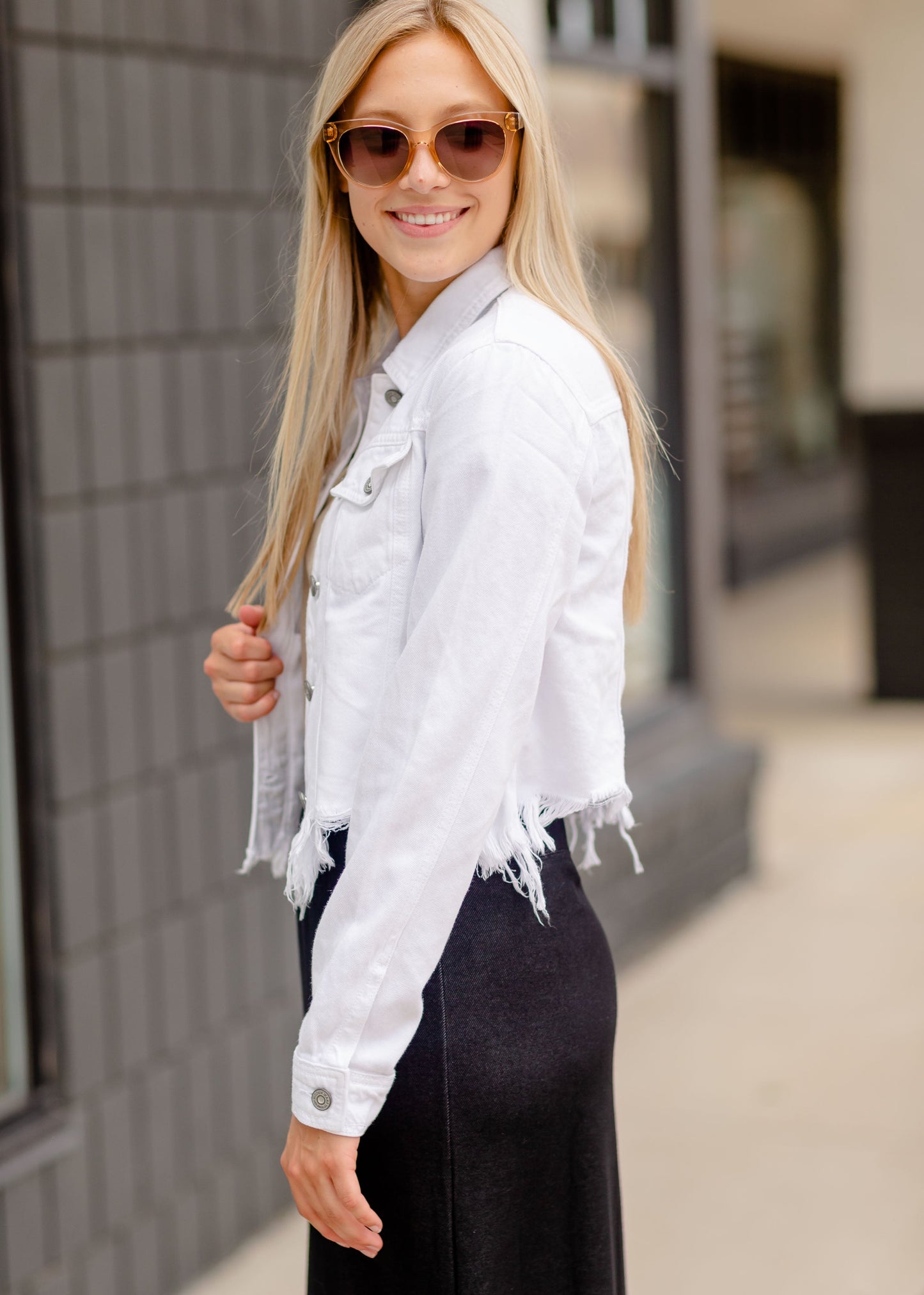 Classic Denim Frayed Jean Jacket Tops