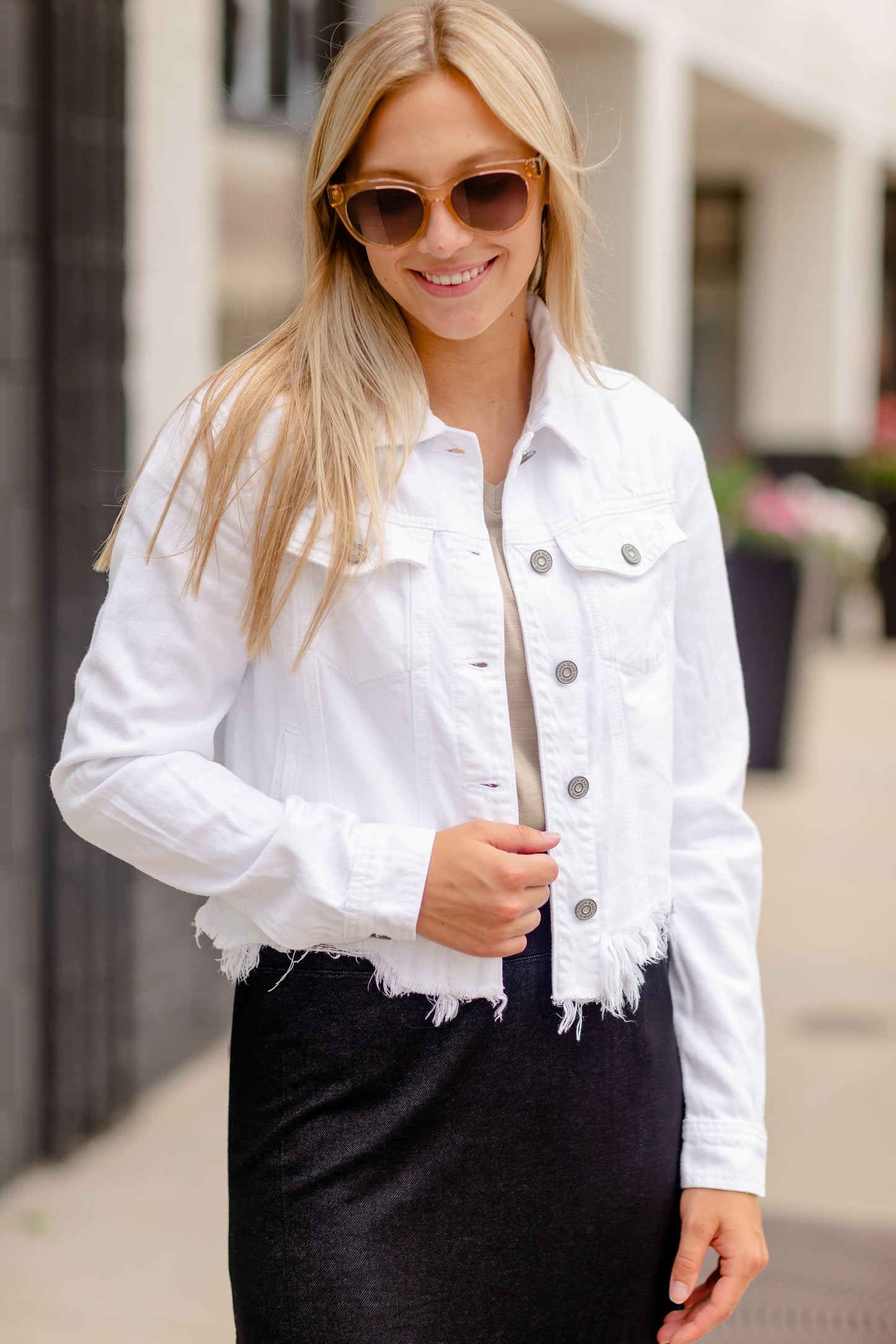 Classic Denim Frayed Jean Jacket Tops