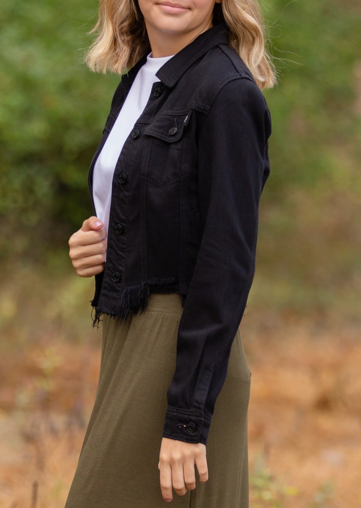 Classic Denim Frayed Jean Jacket Tops