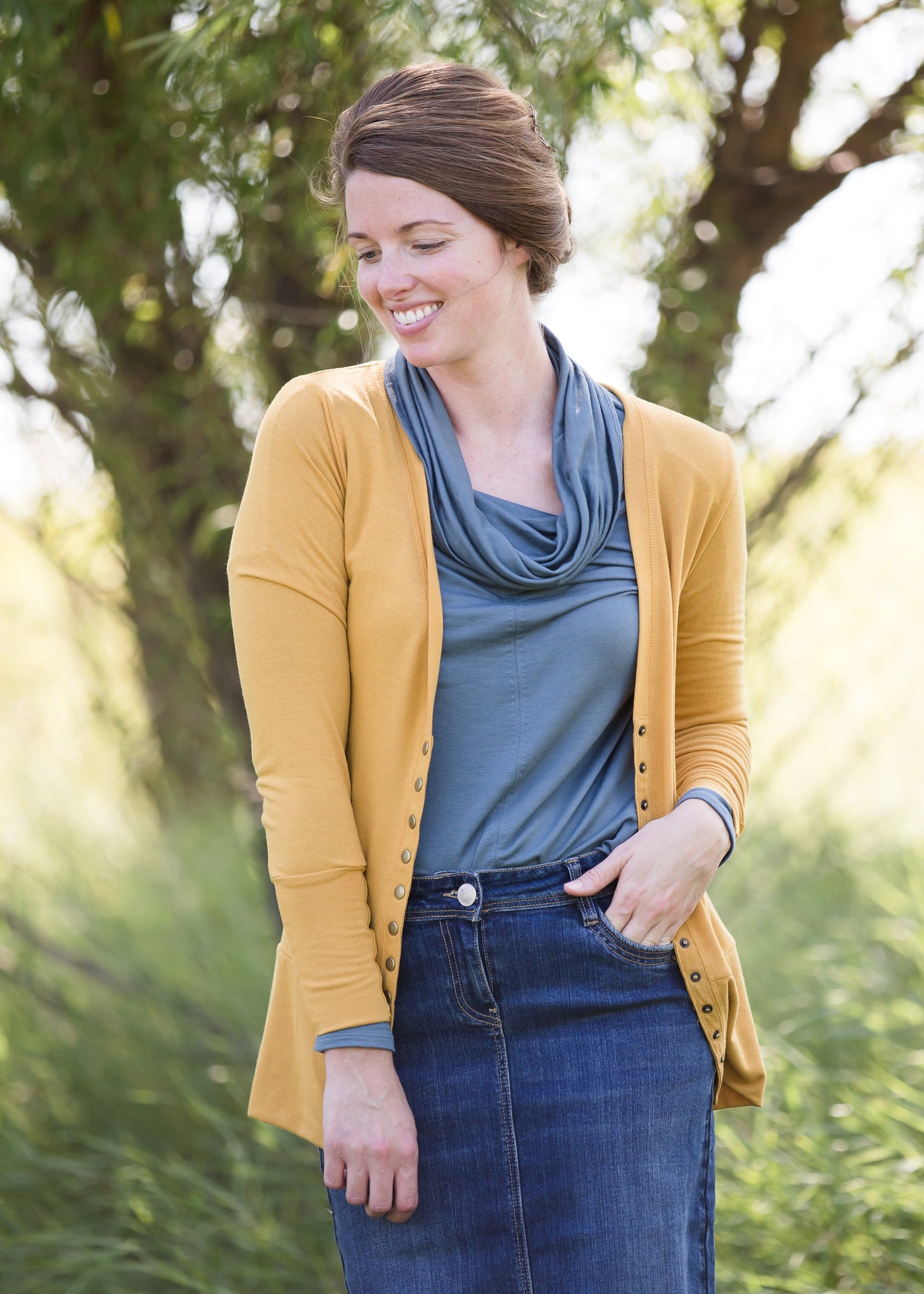 Classic knit brass button snap cardigan