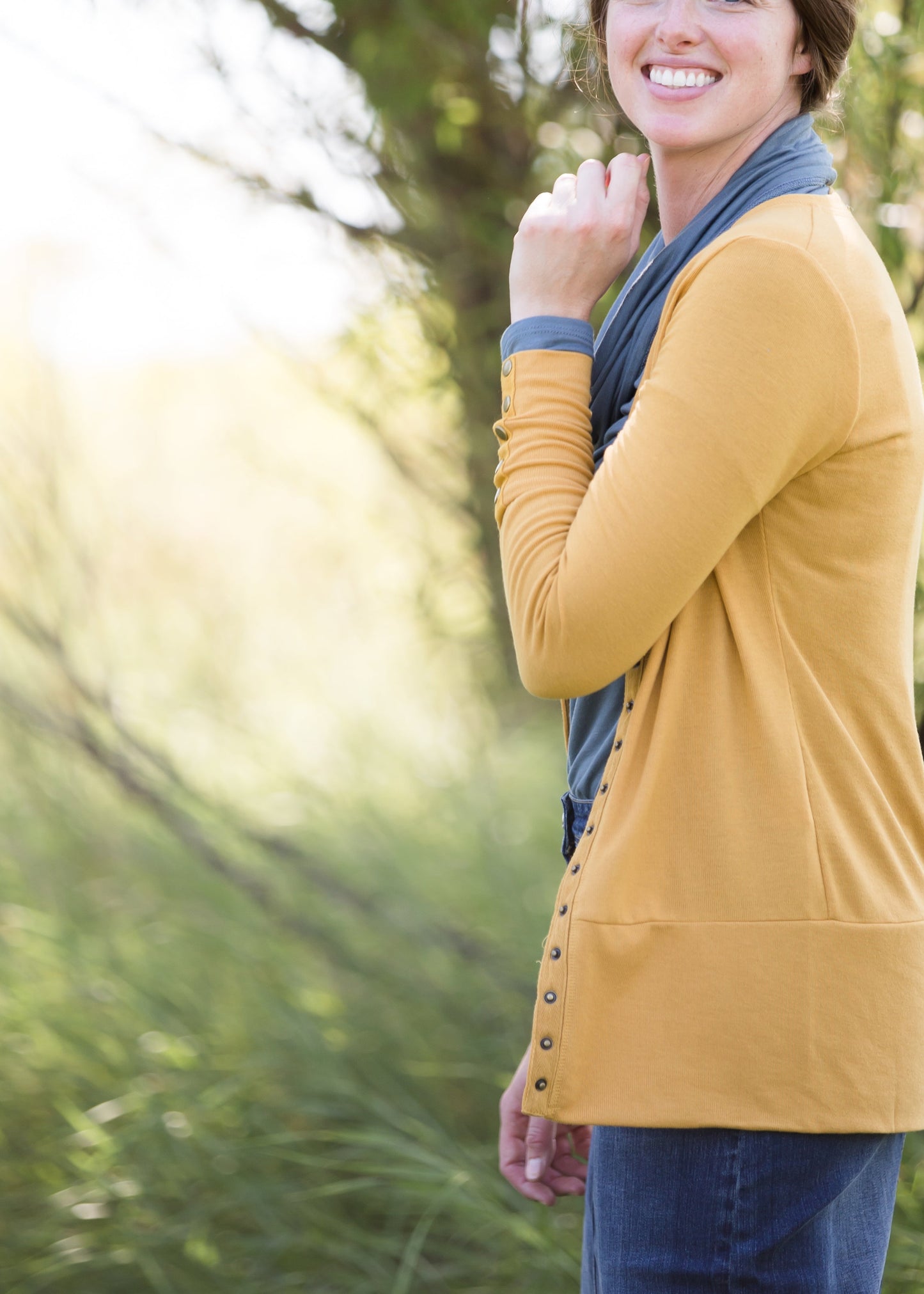 Classic knit brass button snap cardigan
