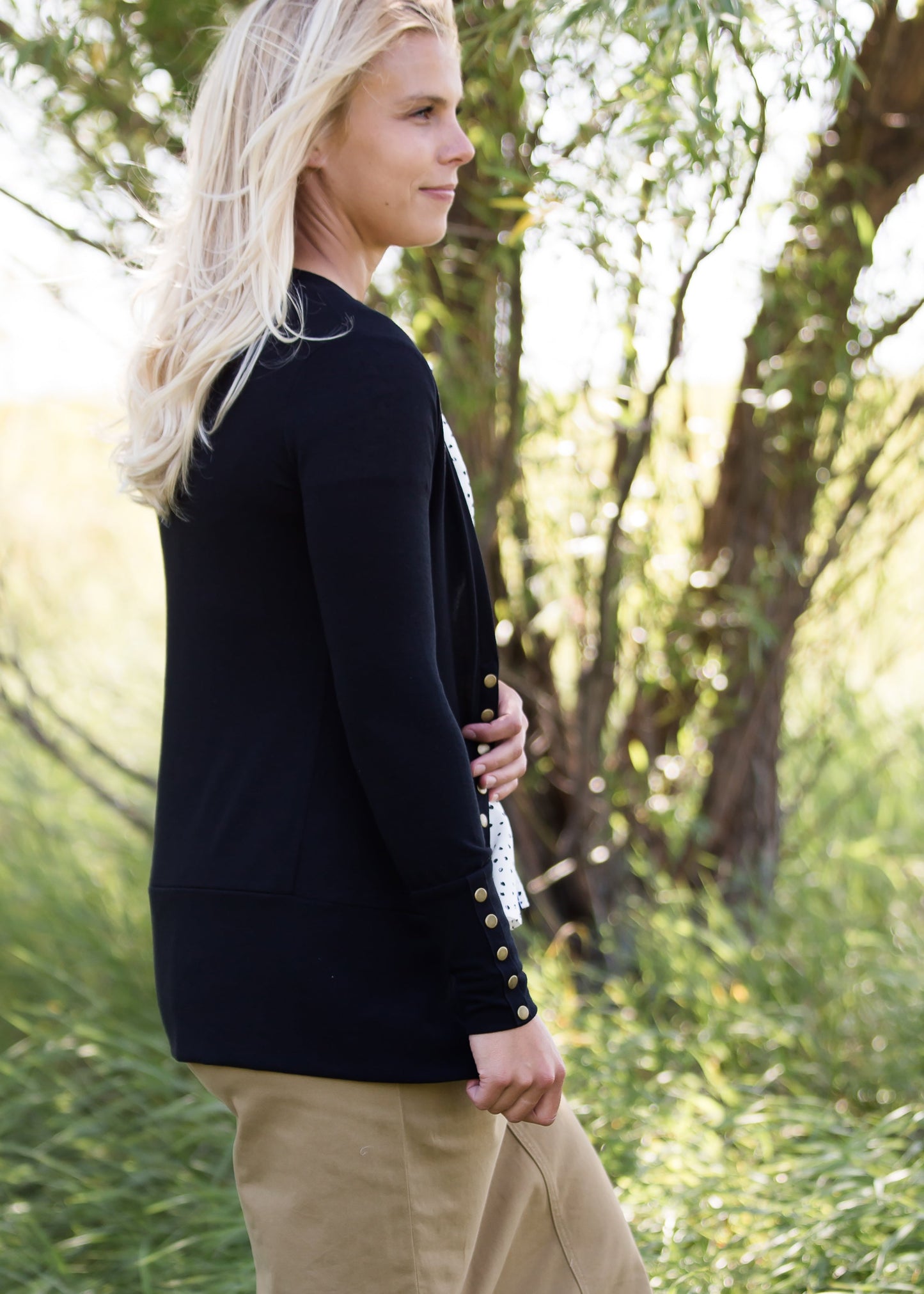 Classic knit brass button snap cardigan
