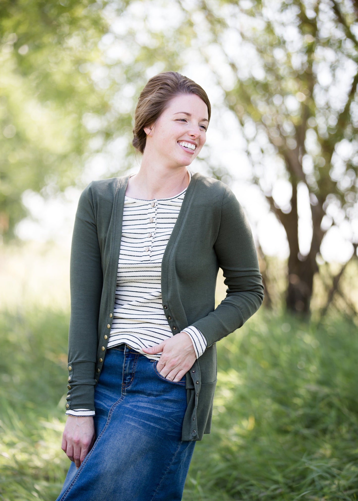 Classic knit brass button snap cardigan