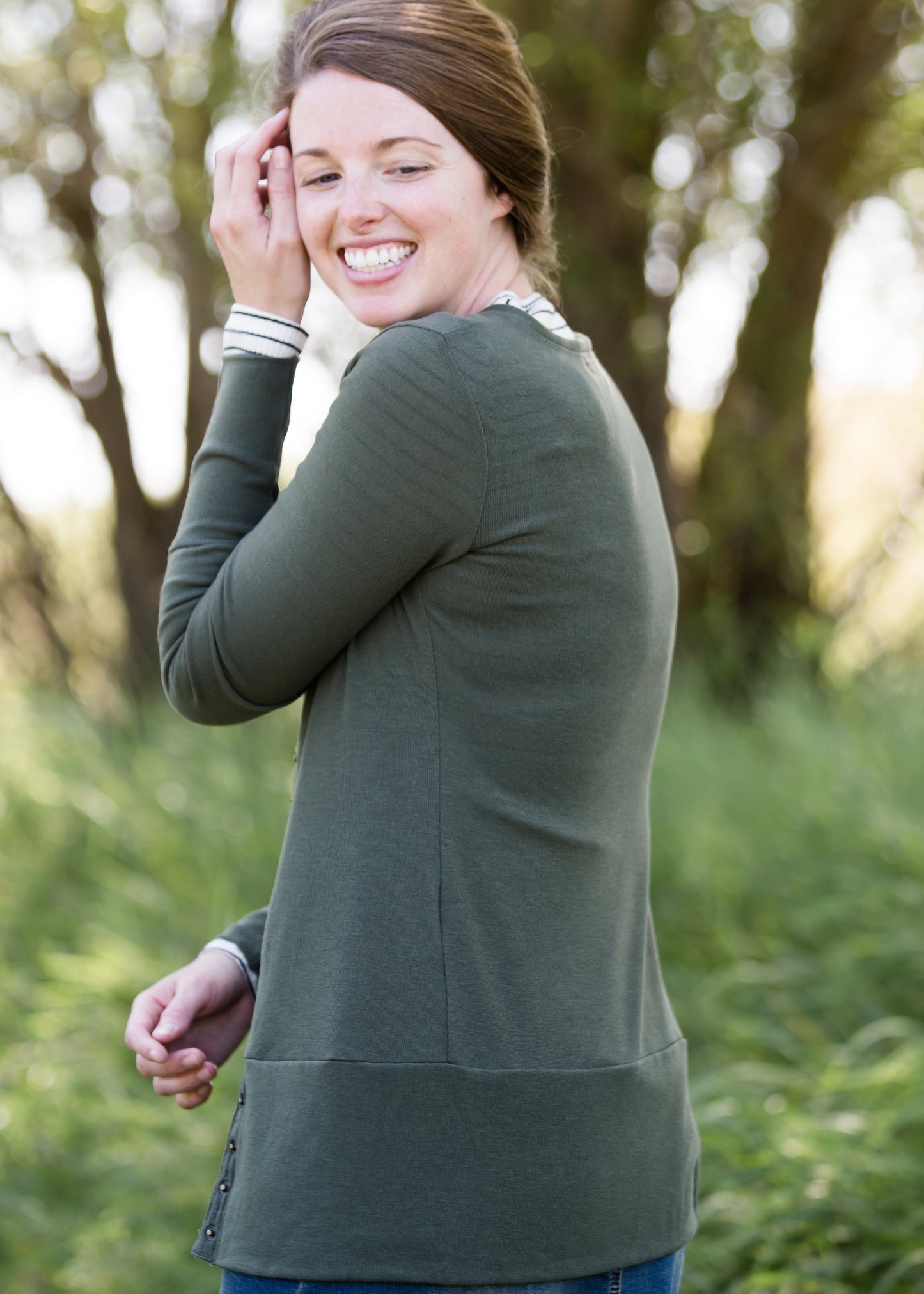 Classic knit brass button snap cardigan