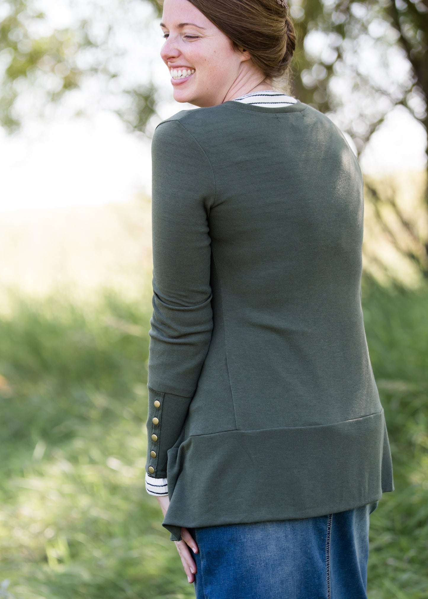 Classic knit brass button snap cardigan