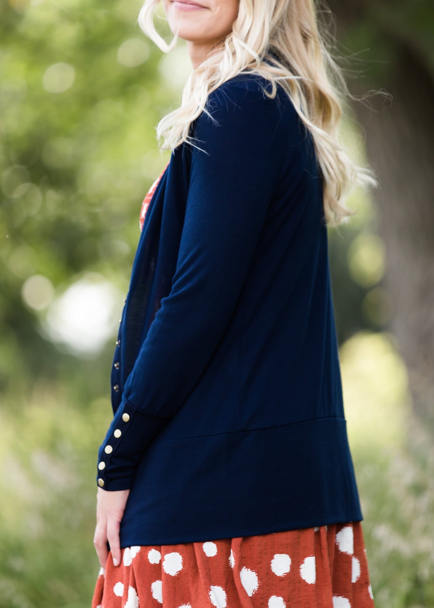 Classic knit brass button snap cardigan