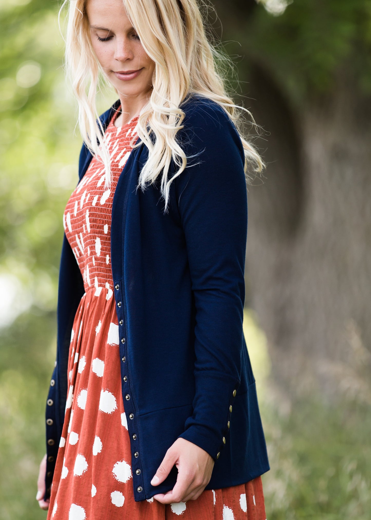Classic knit brass button snap cardigan