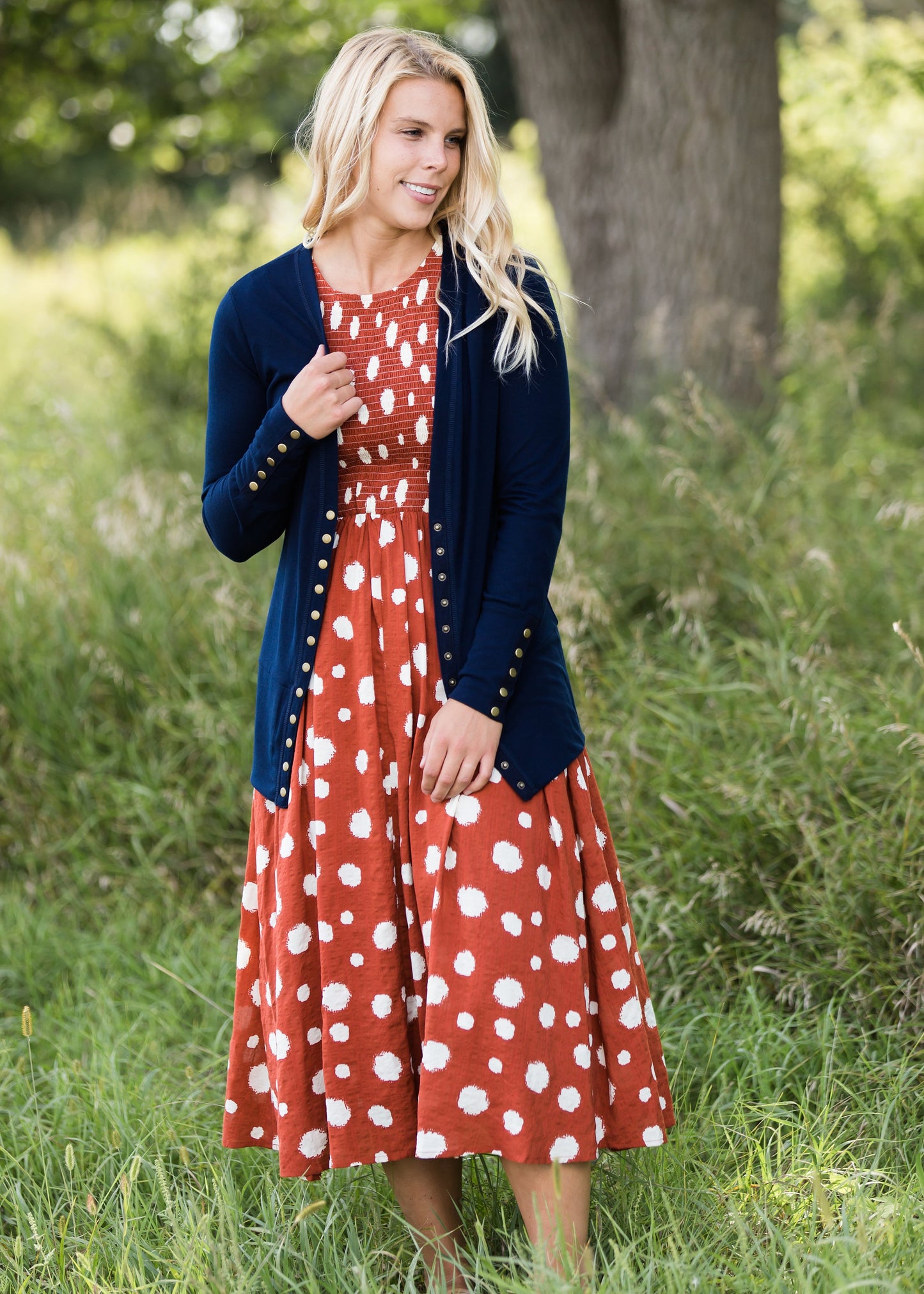 Classic knit brass button snap cardigan