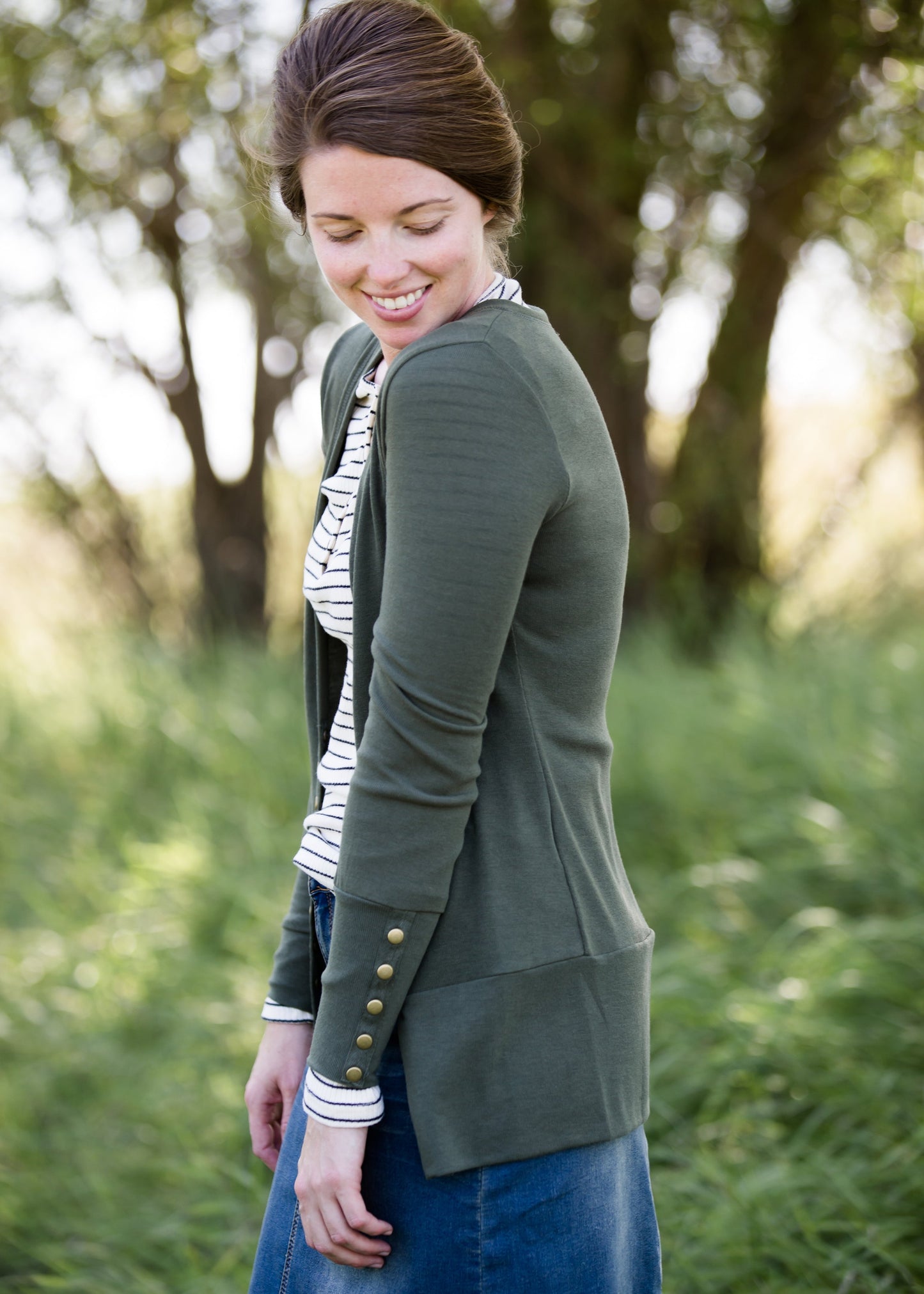 Classic knit brass button snap cardigan