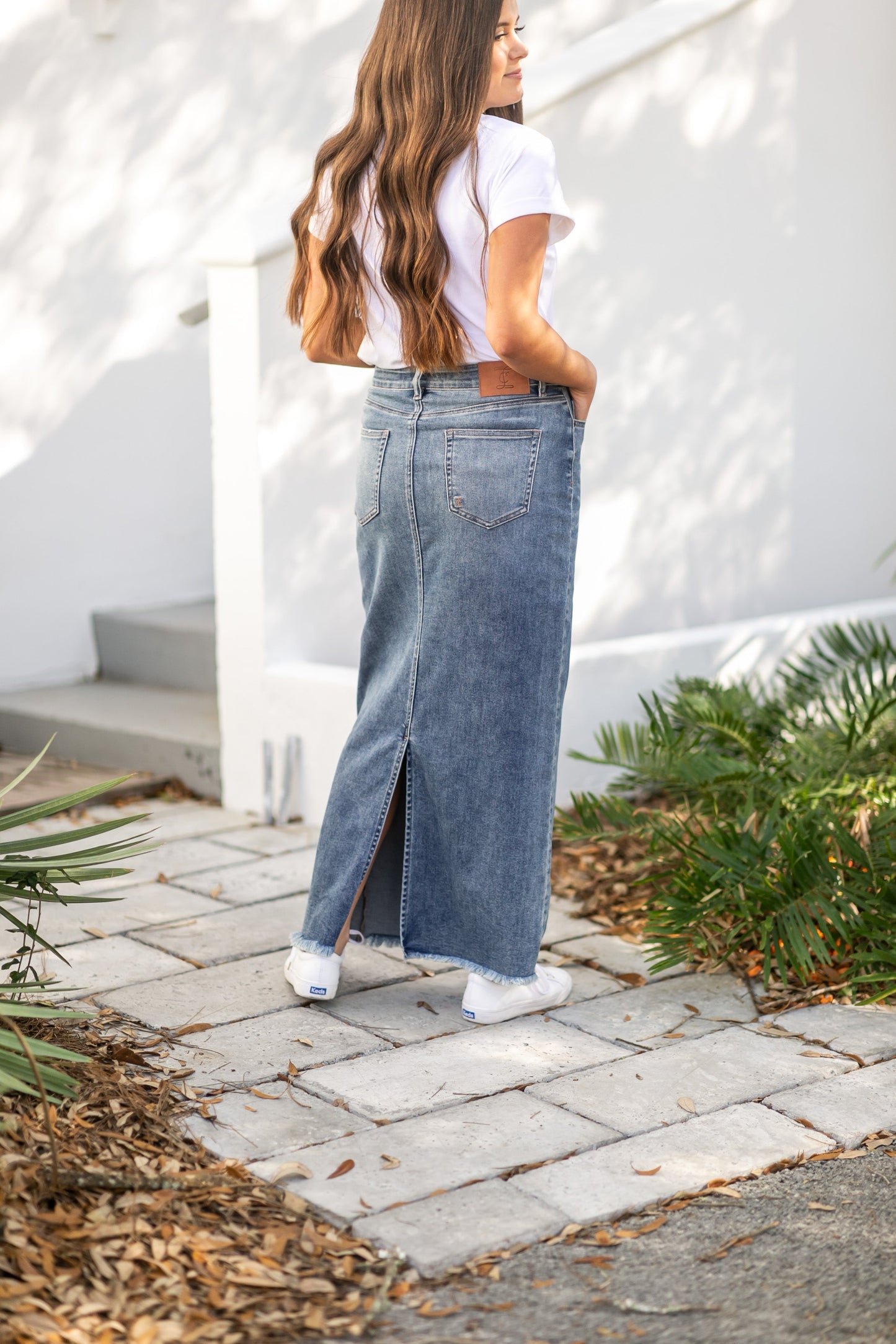 Coming Soon! Dakotah Raw Hem Long Denim Skirt Skirts