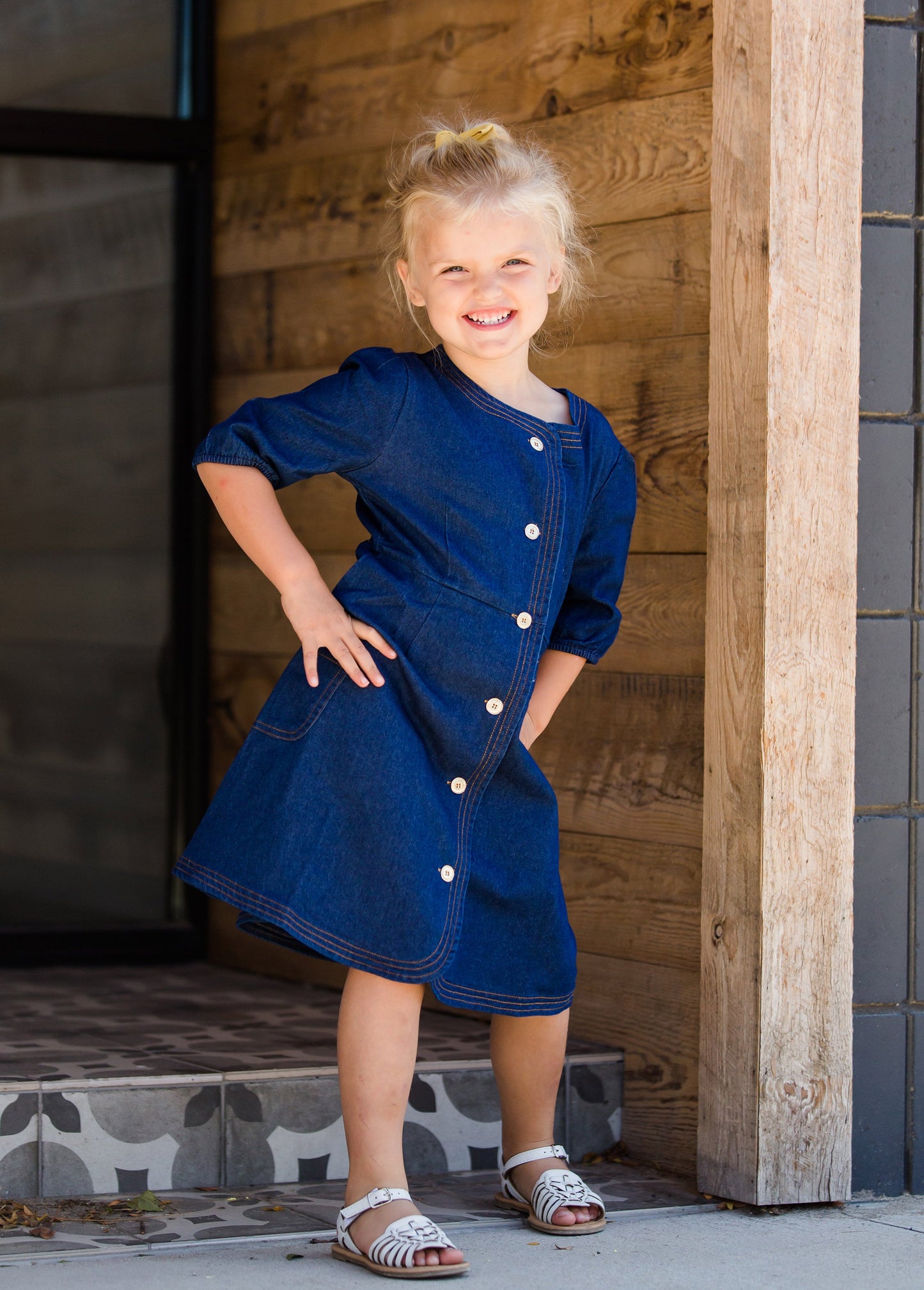 Toddler Denim Midi Dress with buttons