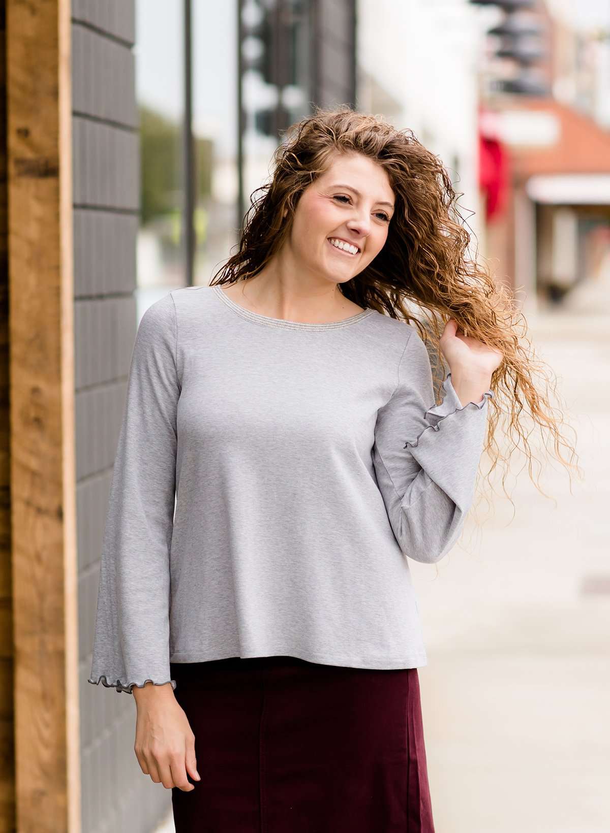 Women's modest gray tie back modest dressy church top