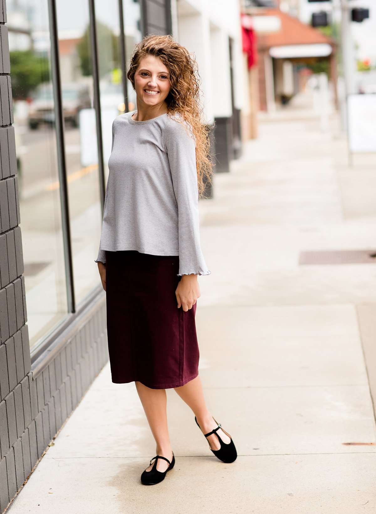 Women's modest gray tie back modest dressy church top