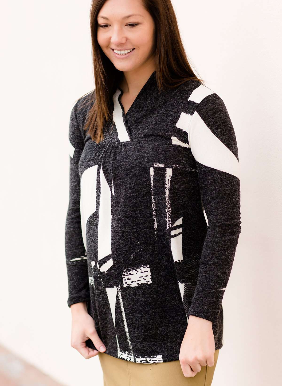 Women's modest black and white maternity sweater