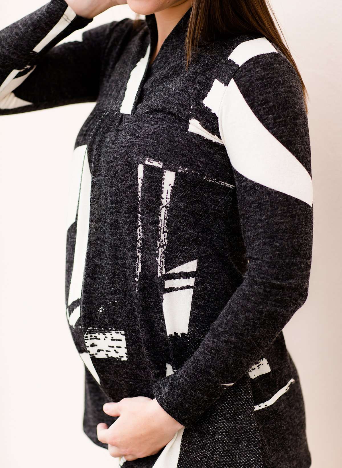 Women's modest black and white maternity sweater