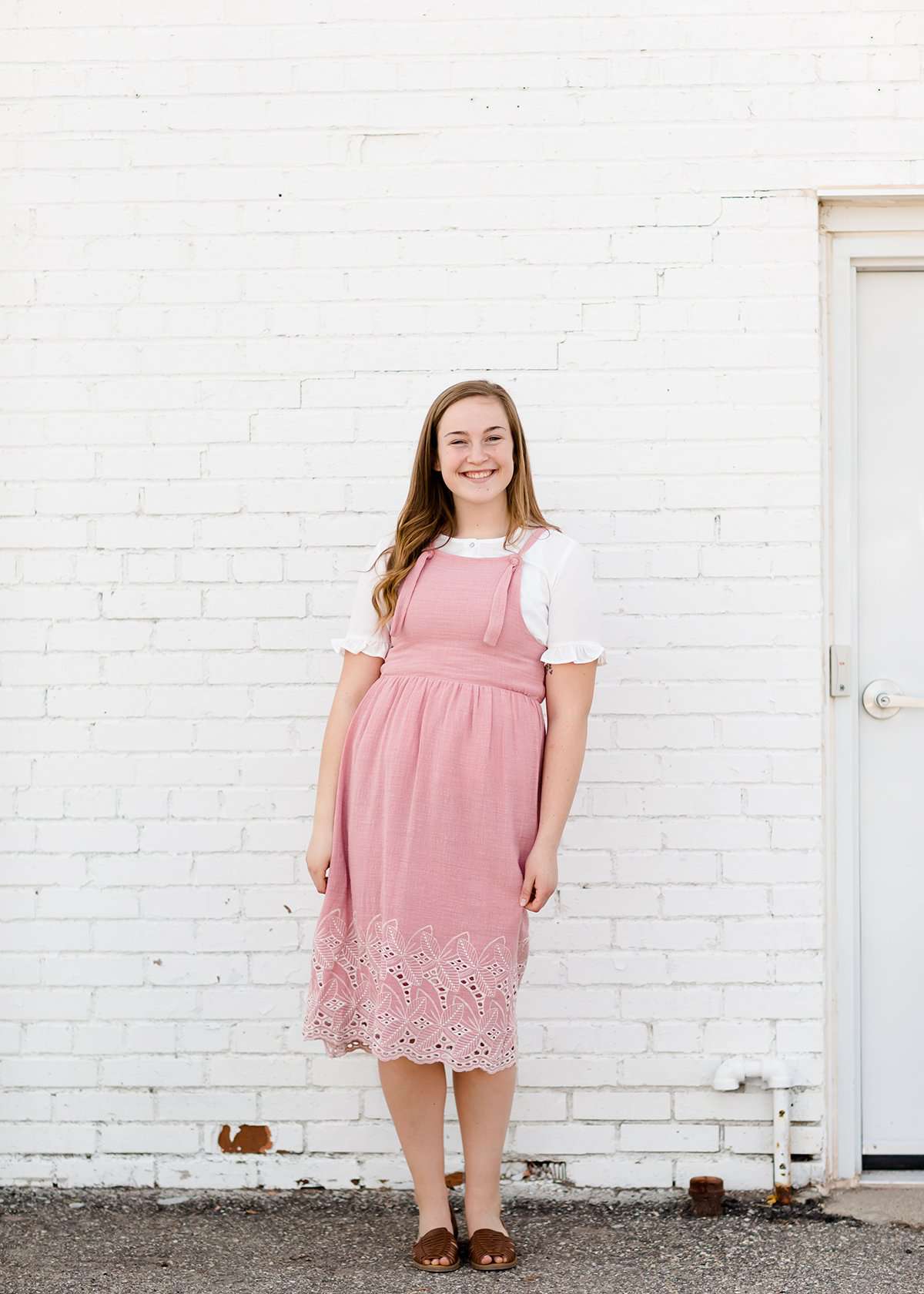 modest women's pink below the knee 100% cotton dress