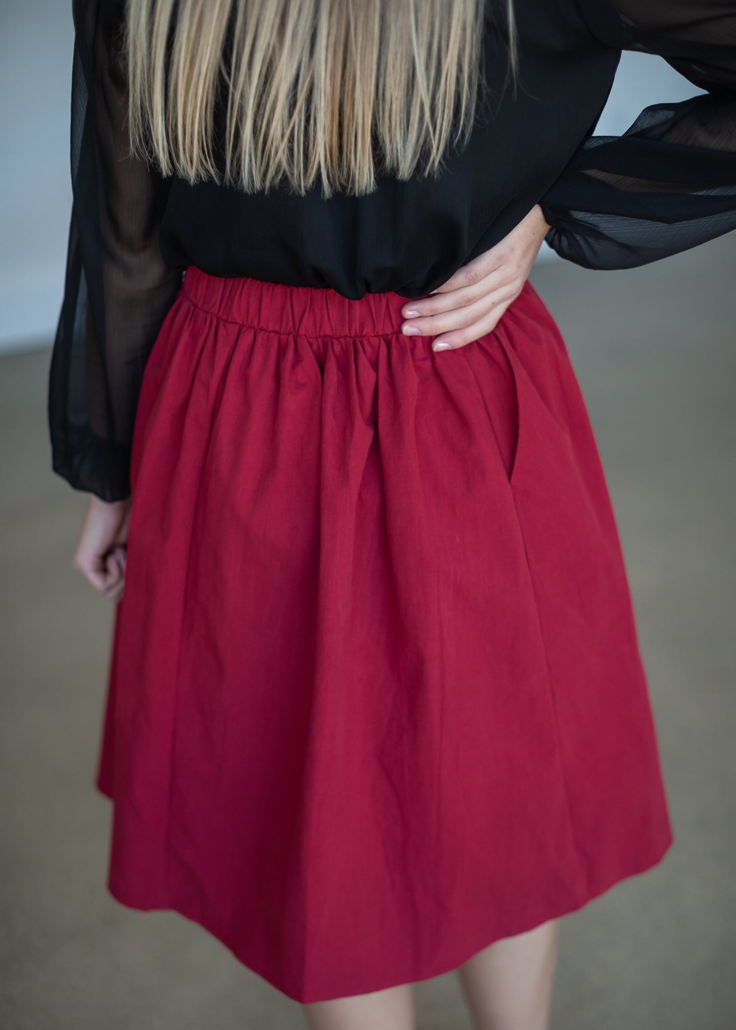 Cranberry Tie Waist Midi Skirt Skirts Mikarose