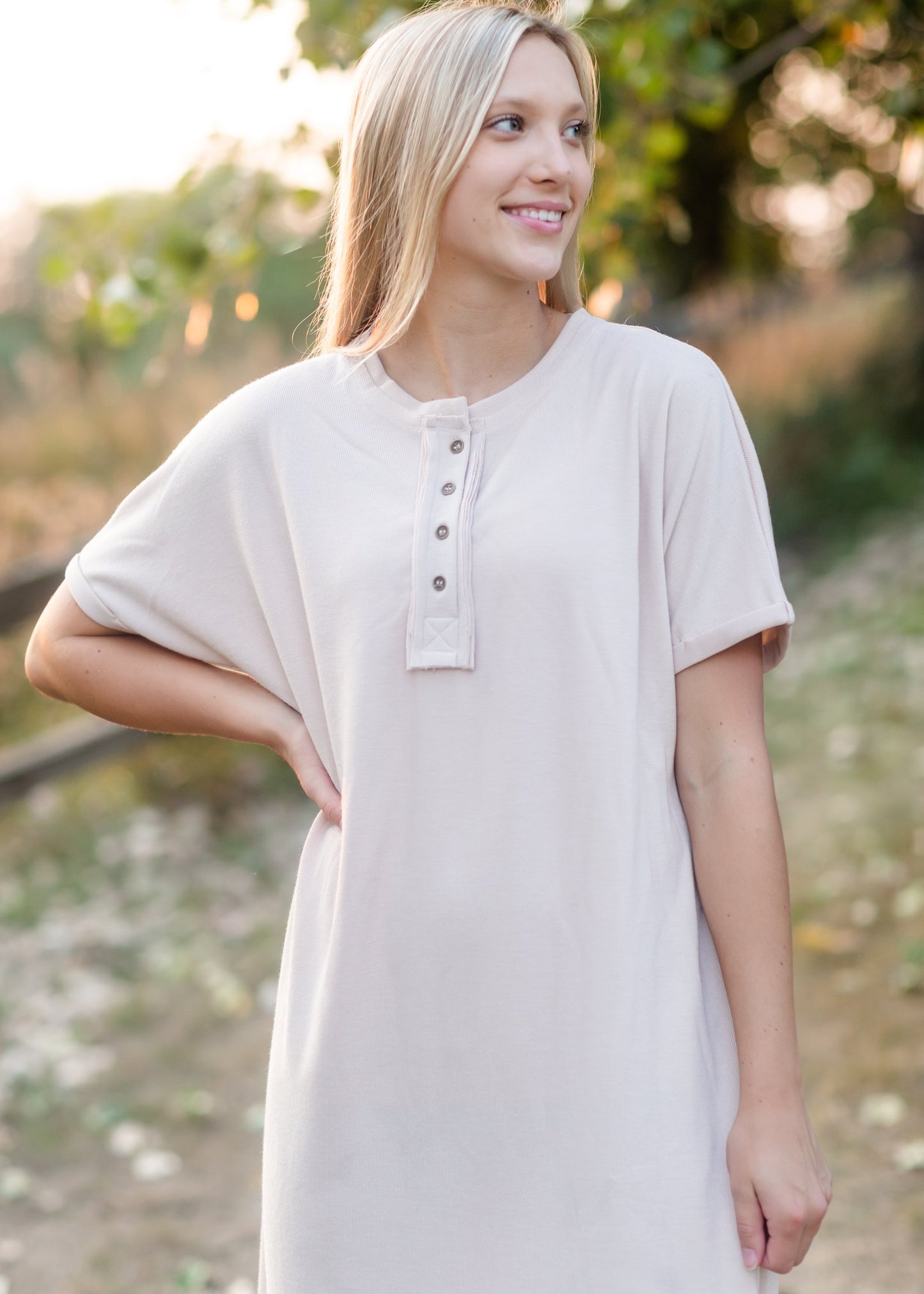 Cream Button Front T-Shirt Dress Dresses Polygram