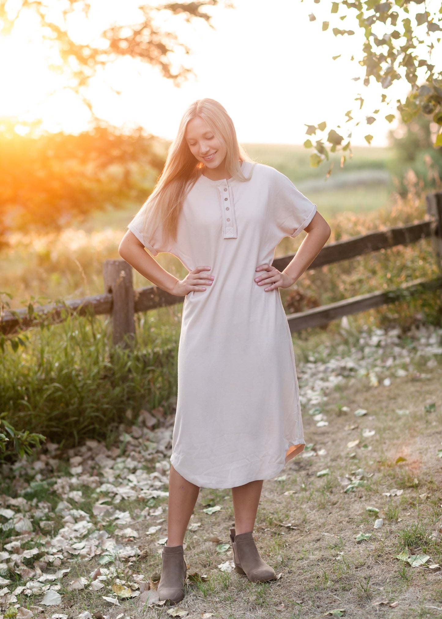Cream Button Front T-Shirt Dress Dresses Polygram