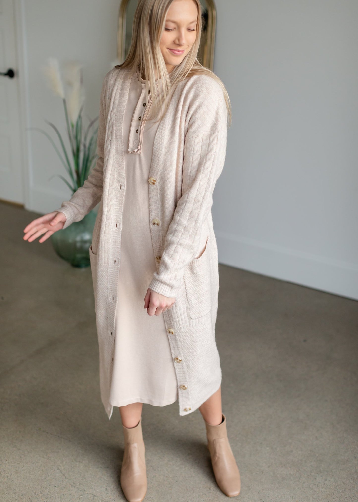 Cream Button Front T-Shirt Dress Dresses Polygram