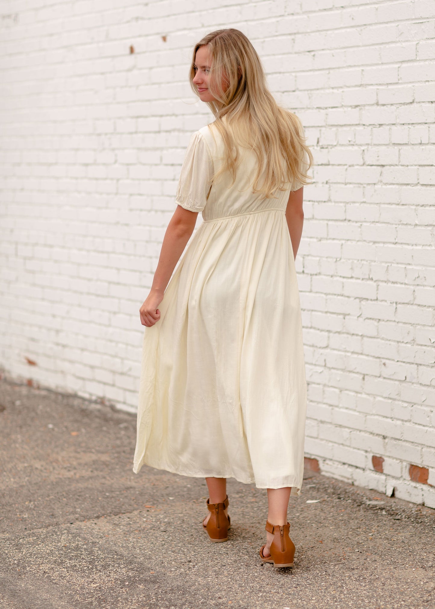 Cream V-Neck Maxi Dress With Embroidered Floral Dresses