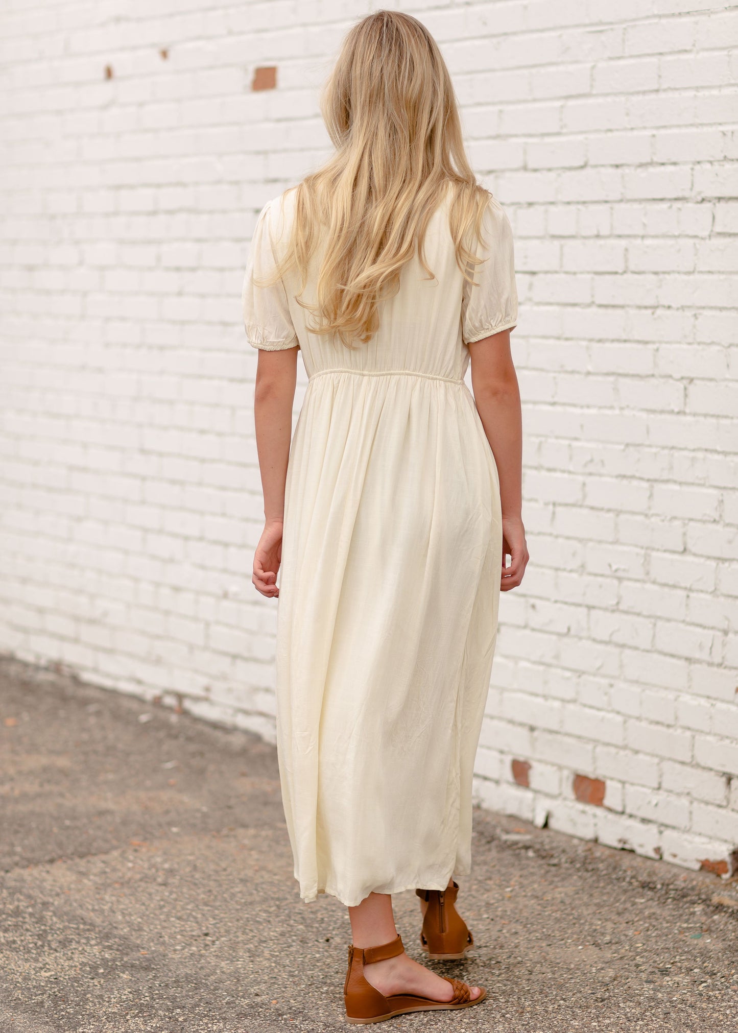 Cream V-Neck Maxi Dress With Embroidered Floral Dresses
