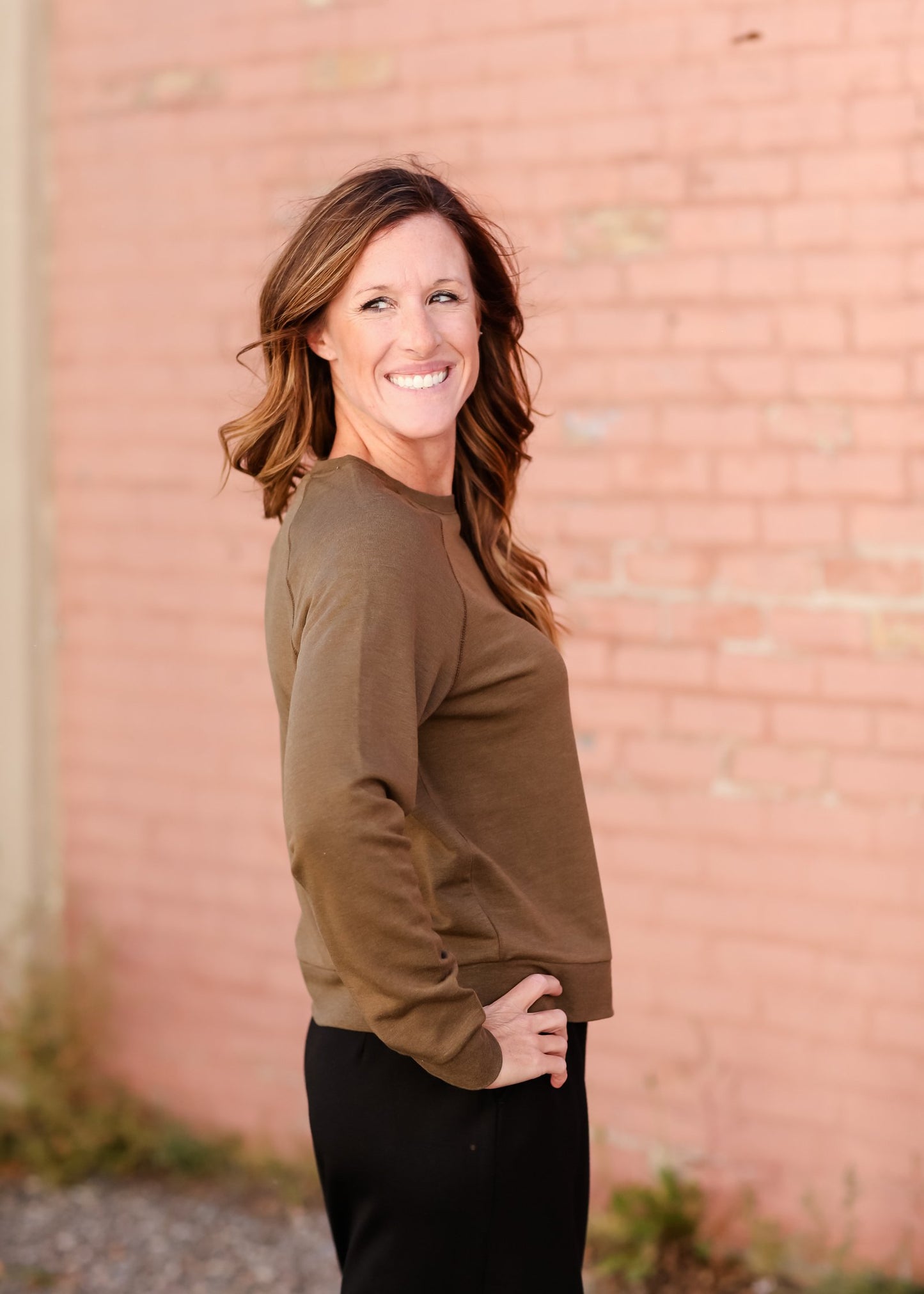 Crew Neck Ribbed Hem Long Sleeve Top Tops Thread & Supply