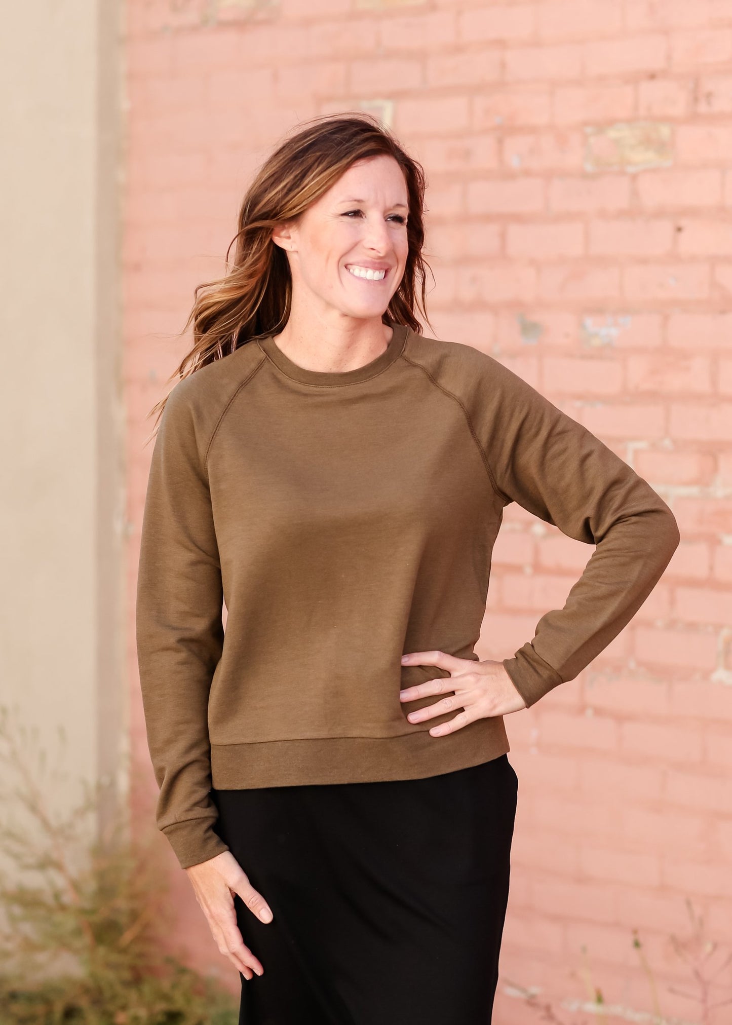 Crew Neck Ribbed Hem Long Sleeve Top Tops Thread & Supply
