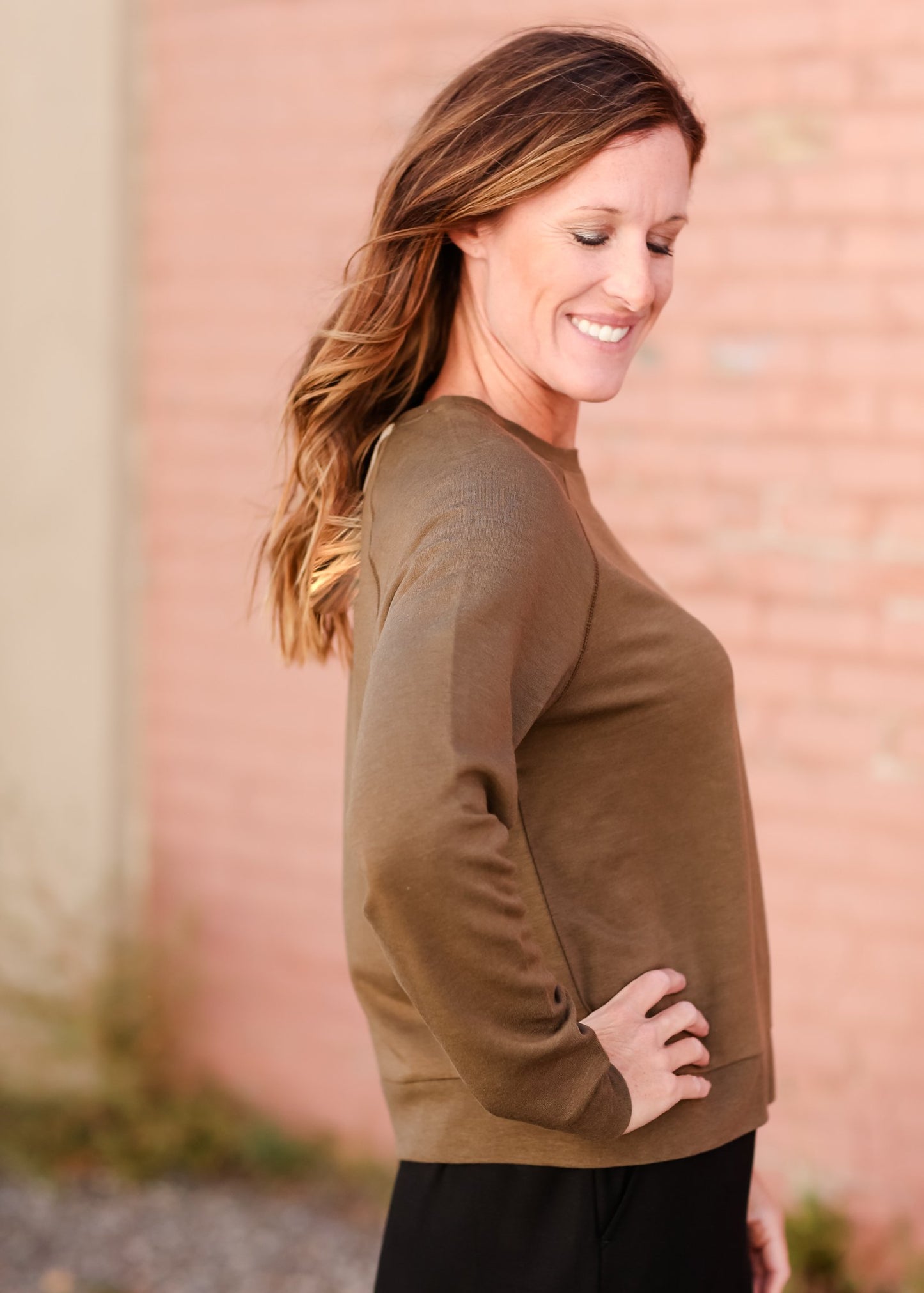 Crew Neck Ribbed Hem Long Sleeve Top Tops Thread & Supply