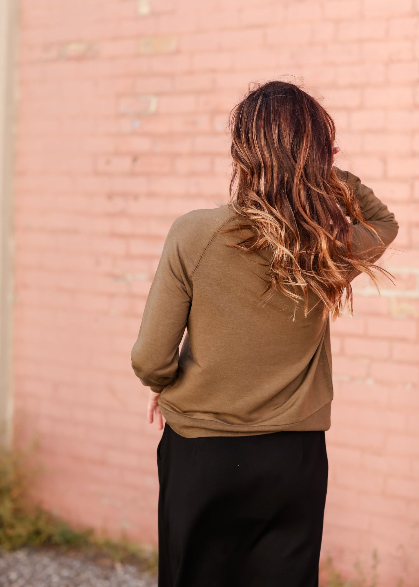 Crew Neck Ribbed Hem Long Sleeve Top Tops Thread & Supply