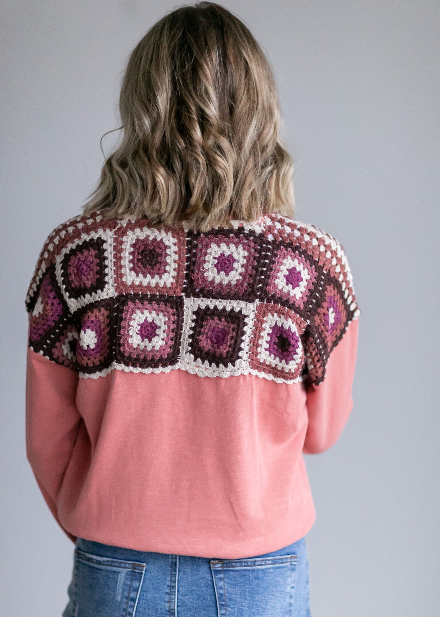 Crochet Yoke Pullover Sweater Tops