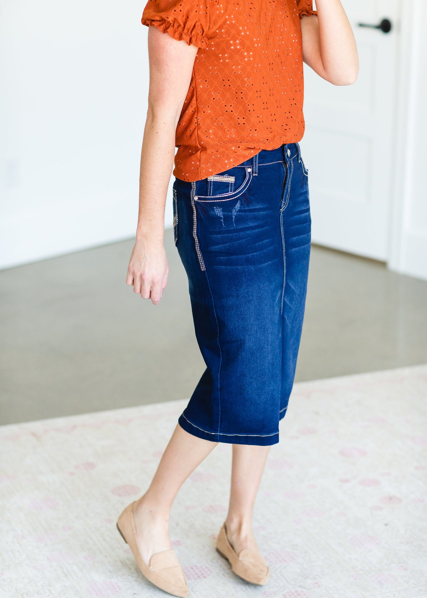 Dark Denim Stitched Midi Skirt - FINAL SALE Skirts