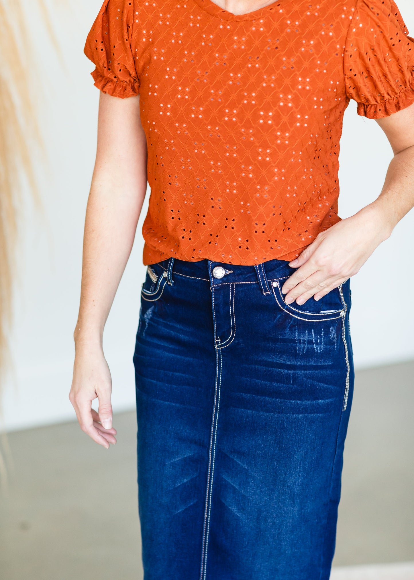 Dark Denim Stitched Midi Skirt - FINAL SALE Skirts