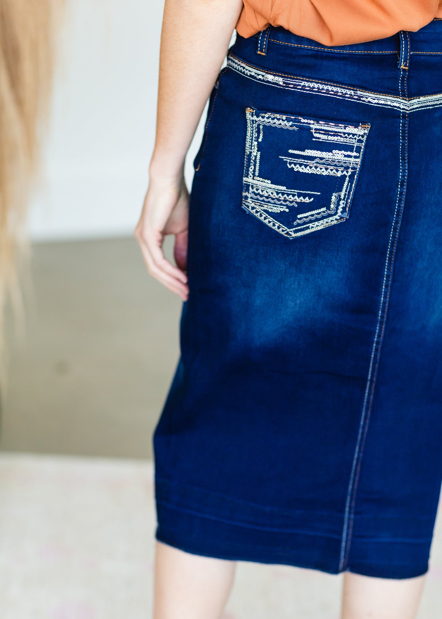 Dark Wash Raw Hem Midi Skirt - FINAL SALE Skirts