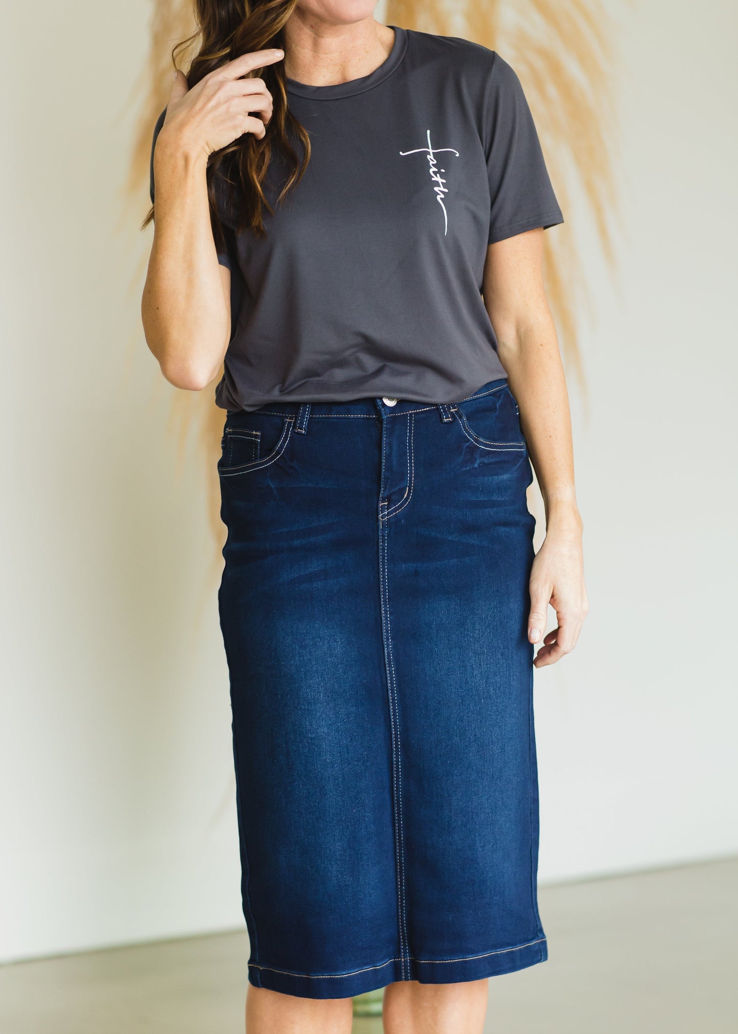Dark Wash Snap Pocket Midi Skirt Skirts