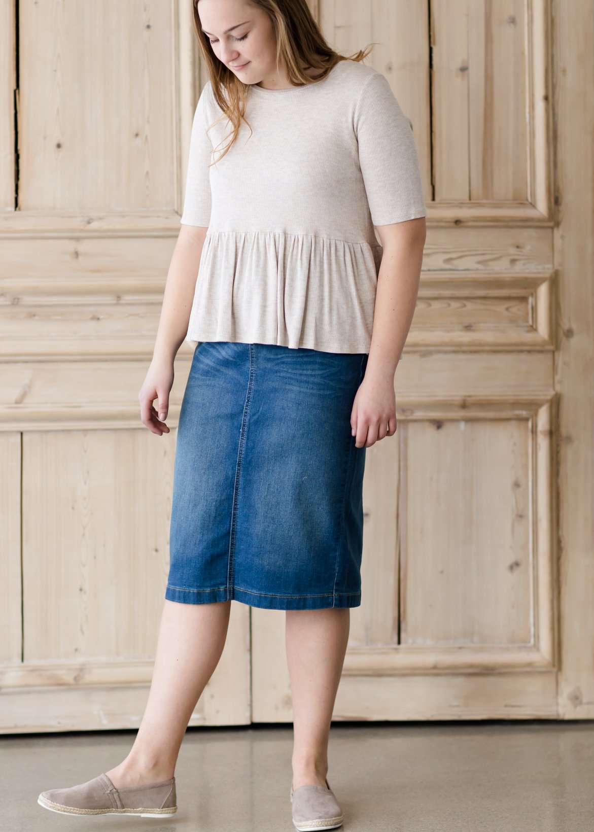 modest midi denim skirt