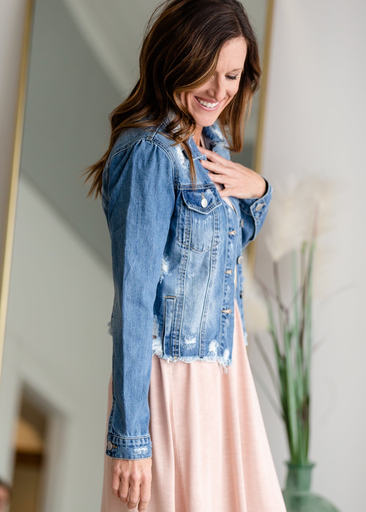 Distressed Denim Jean Jacket Shirt Risen