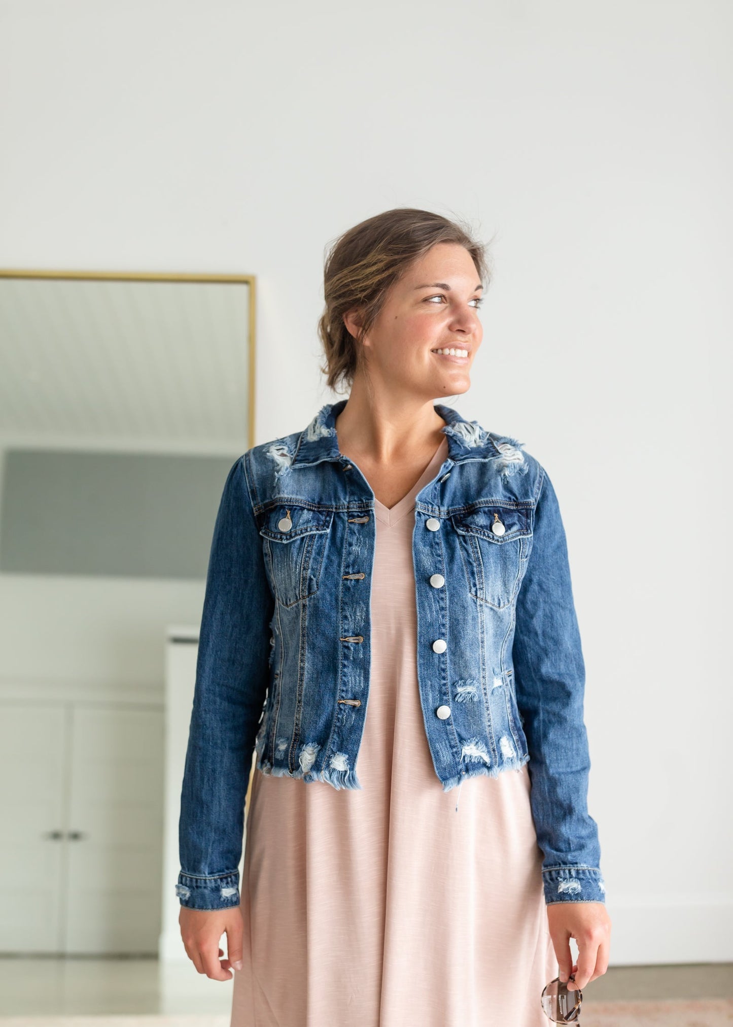 Distressed Denim Jean Jacket Shirt Risen