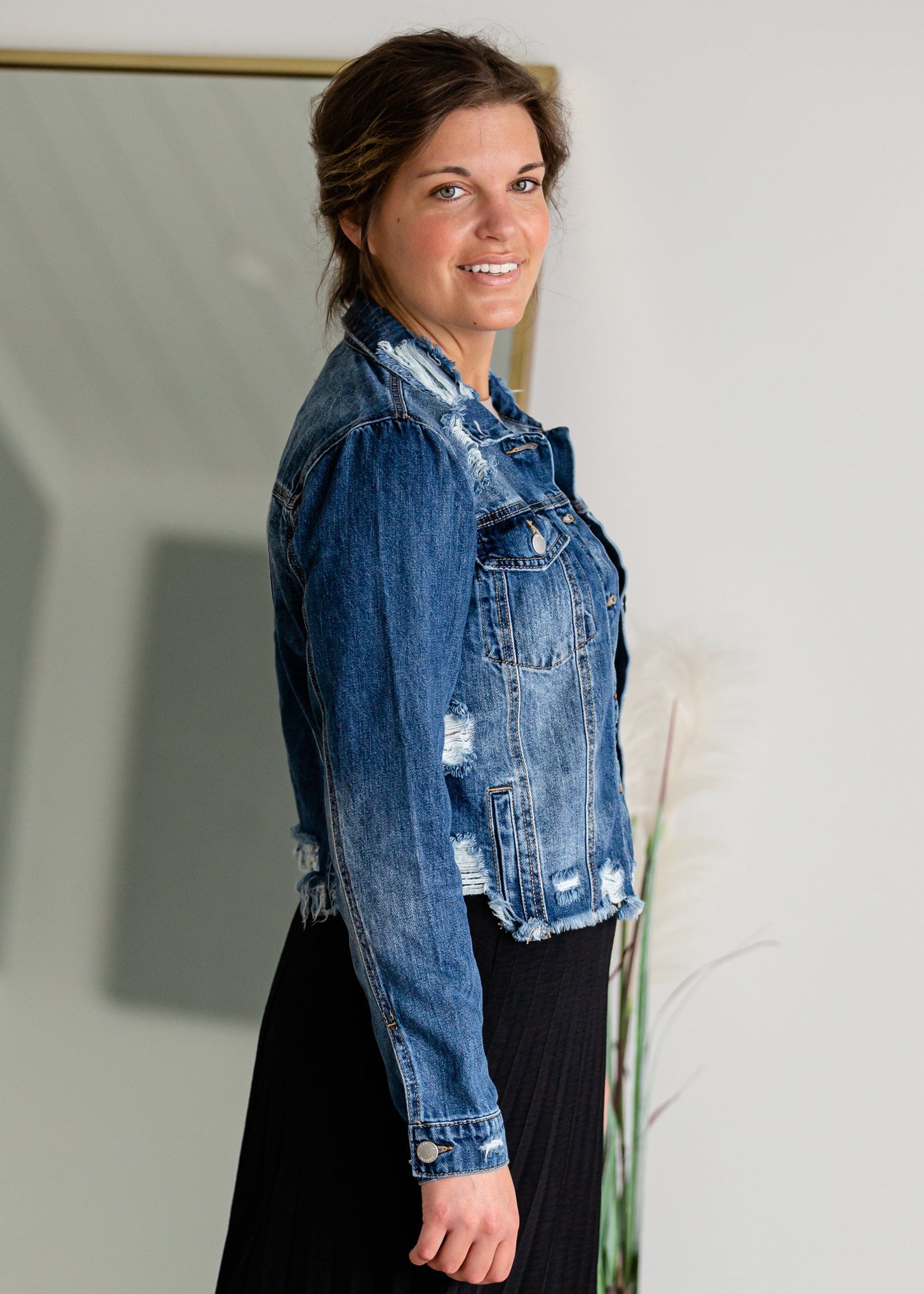 Distressed Denim Jean Jacket Shirt Risen