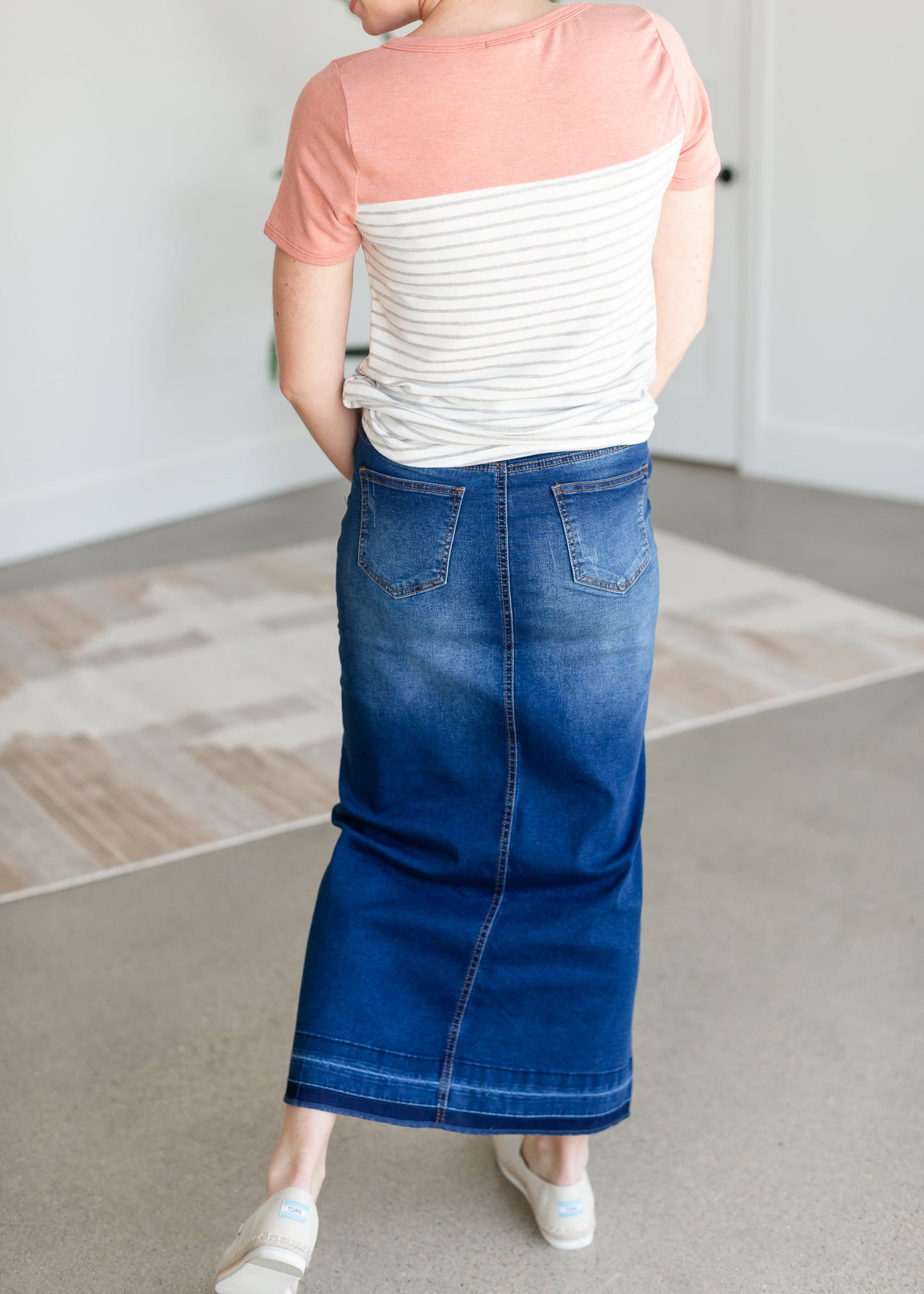 Distressed Long Denim Dark Wash Skirt Skirts G-Gossip Apparel
