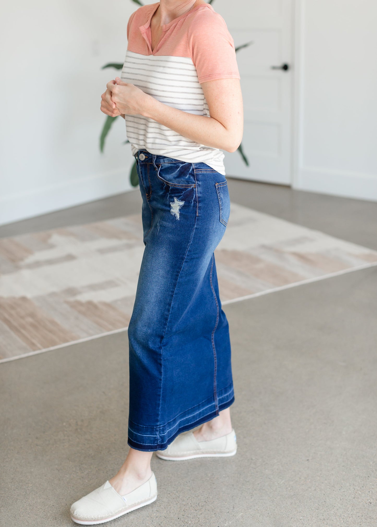 Distressed Long Denim Dark Wash Skirt Skirts G-Gossip Apparel