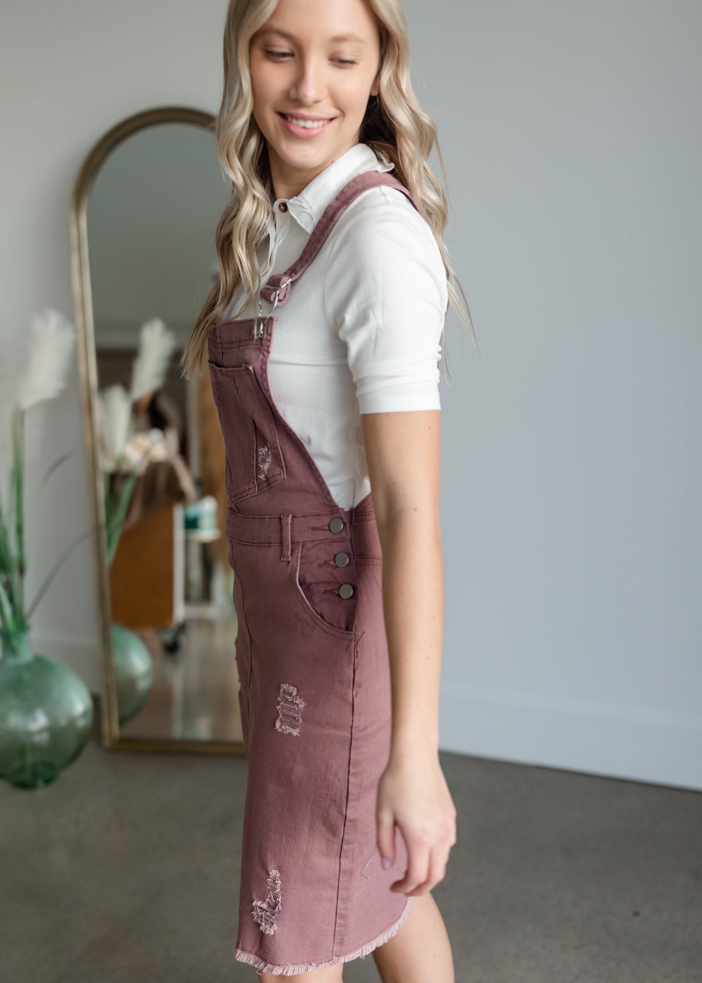 Distressed Overall Midi Dress Dresses Polagram + BaeVely