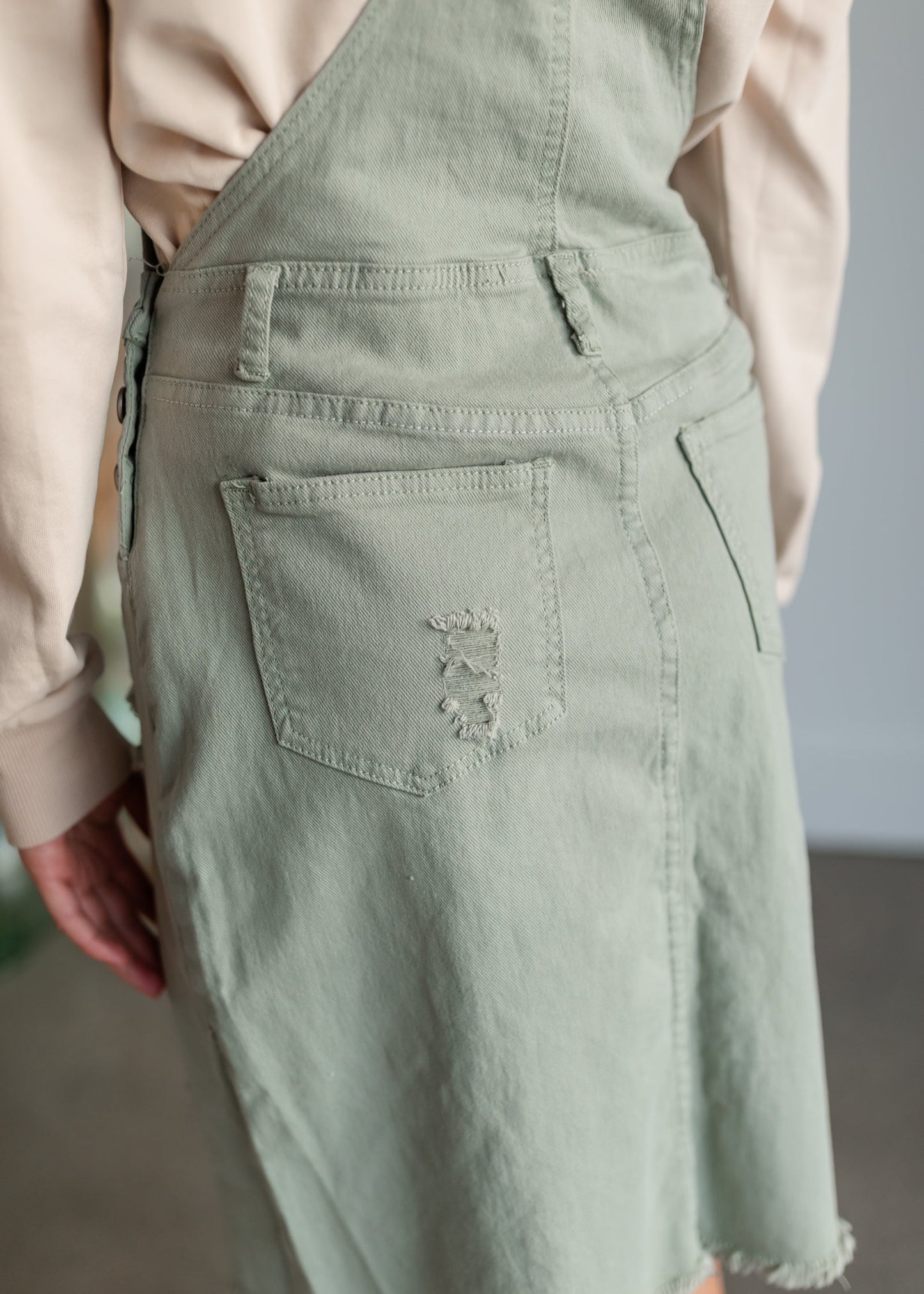Distressed Overall Midi Dress Dresses Polagram + BaeVely