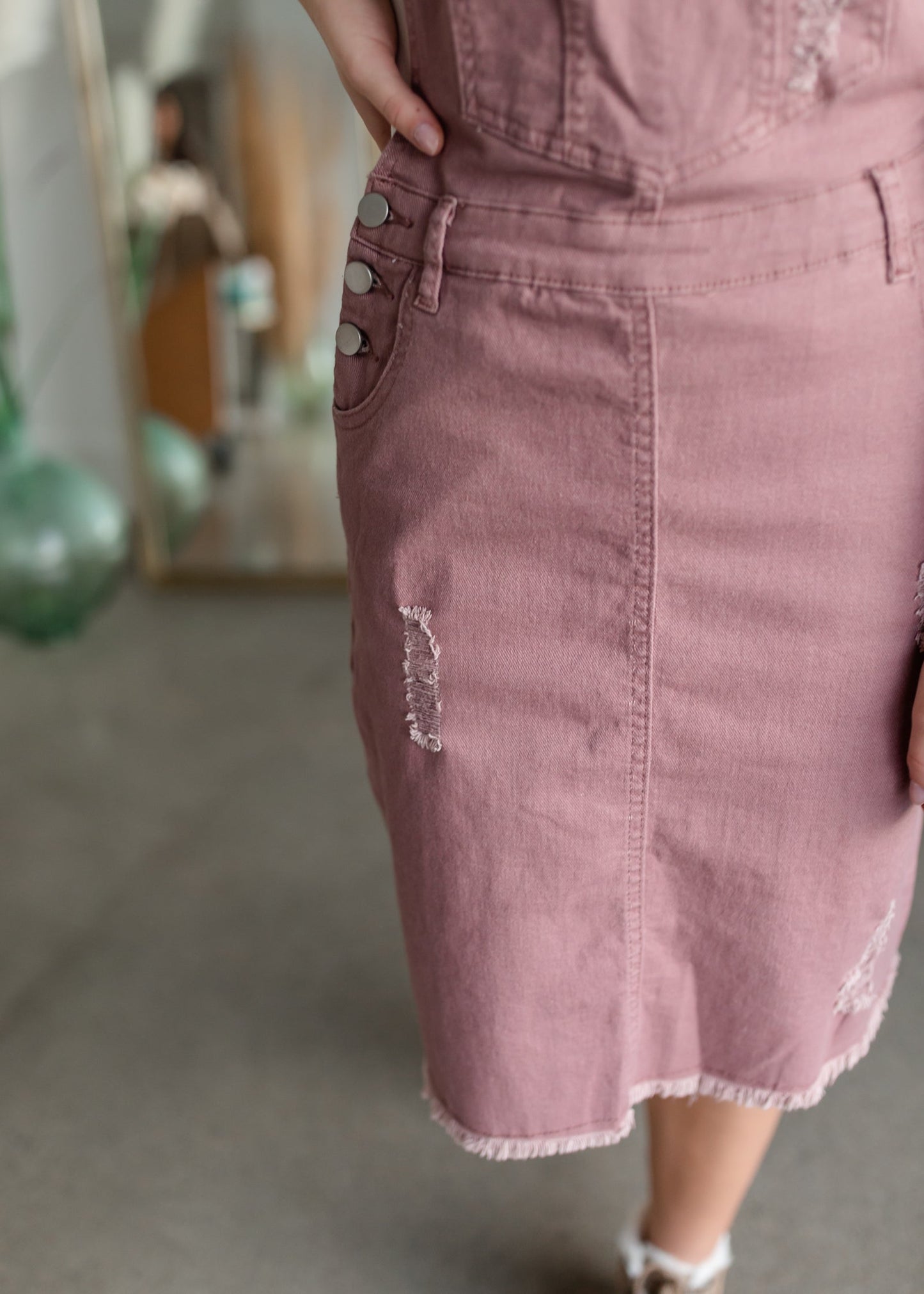 Distressed Overall Midi Dress - FINAL SALE Dresses Polagram + BaeVely