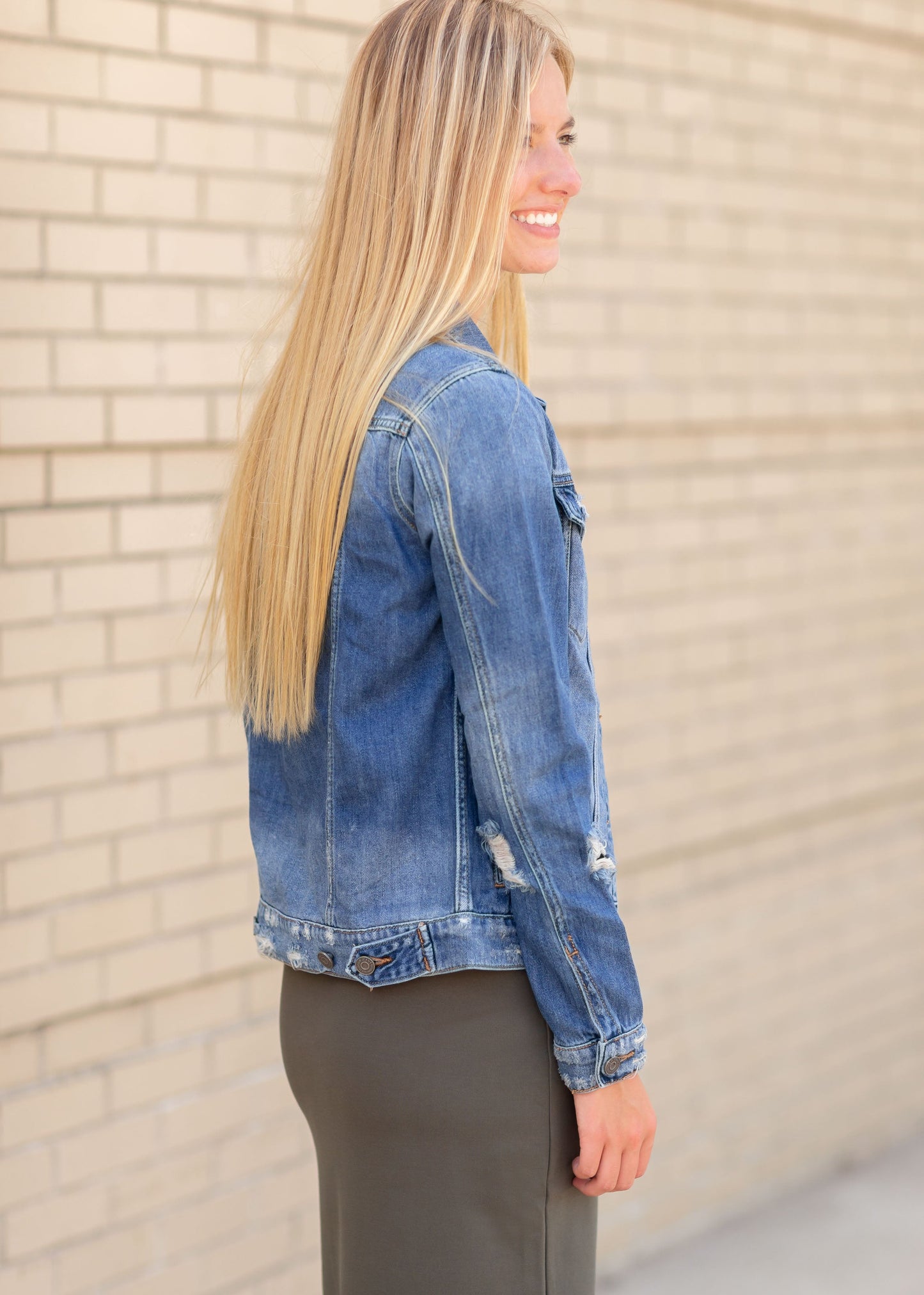 Distressed Wash Denim Jean Jacket Tops