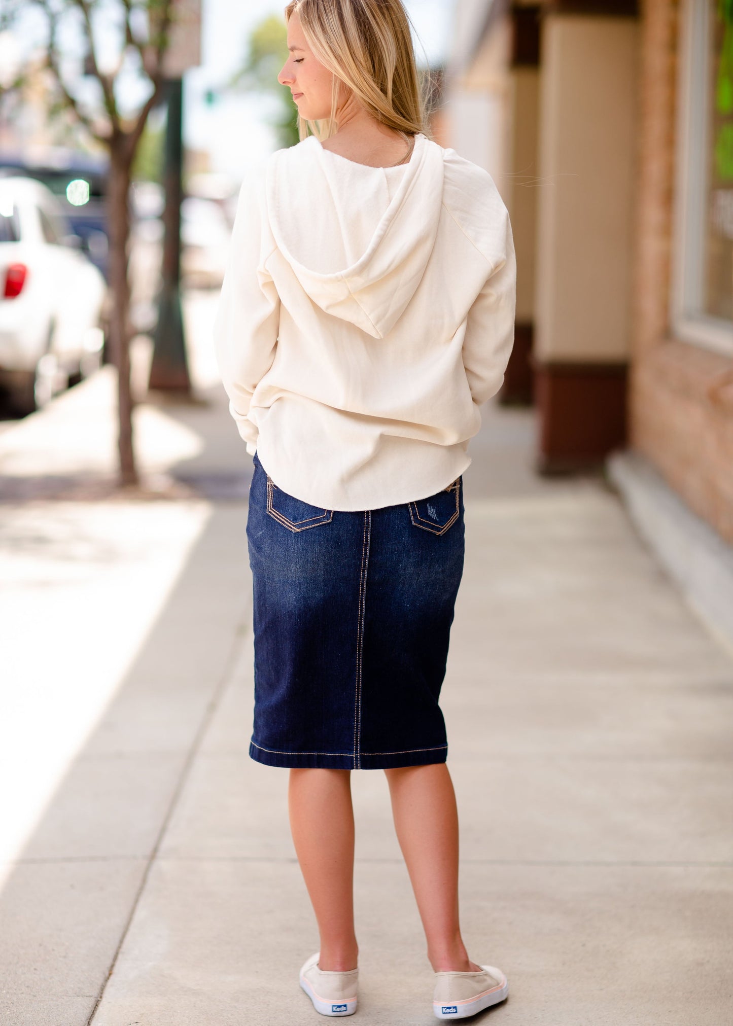 Distressed Wash Midi Skirt Skirts
